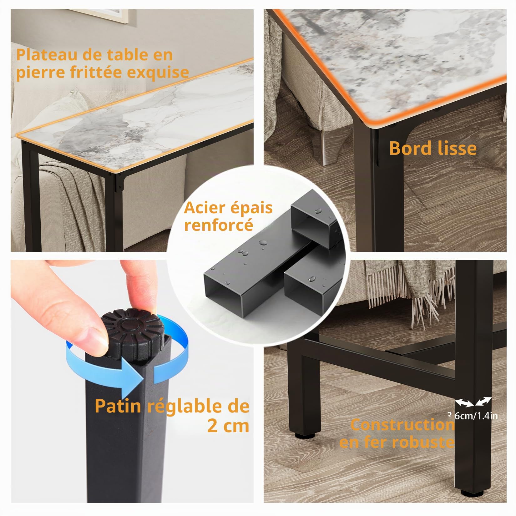 FATIVO High Kitchen Marble Bar Table: 120 x 40 x 105 cm Jade White Metal Dining Table, Outdoor Bistro Table in Sintered Stone, Standing Rectangular for Restaurant, Coffee Shop