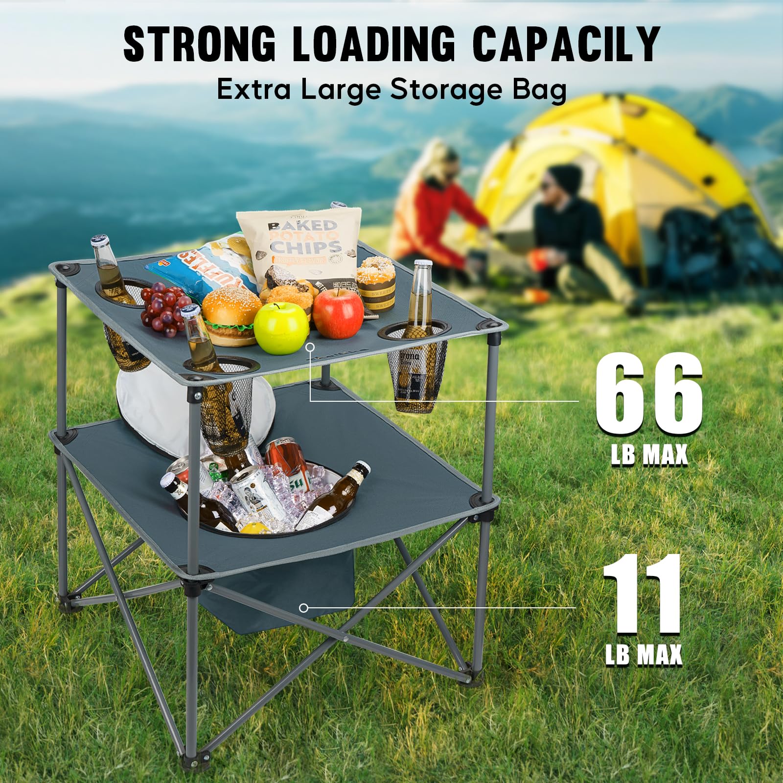 Table De Camping Pliante Avec 2 Tabourets – Légère, Portable, Porte-gobelets, Sac De Transport, Idéale Pique-nique Plage - 3