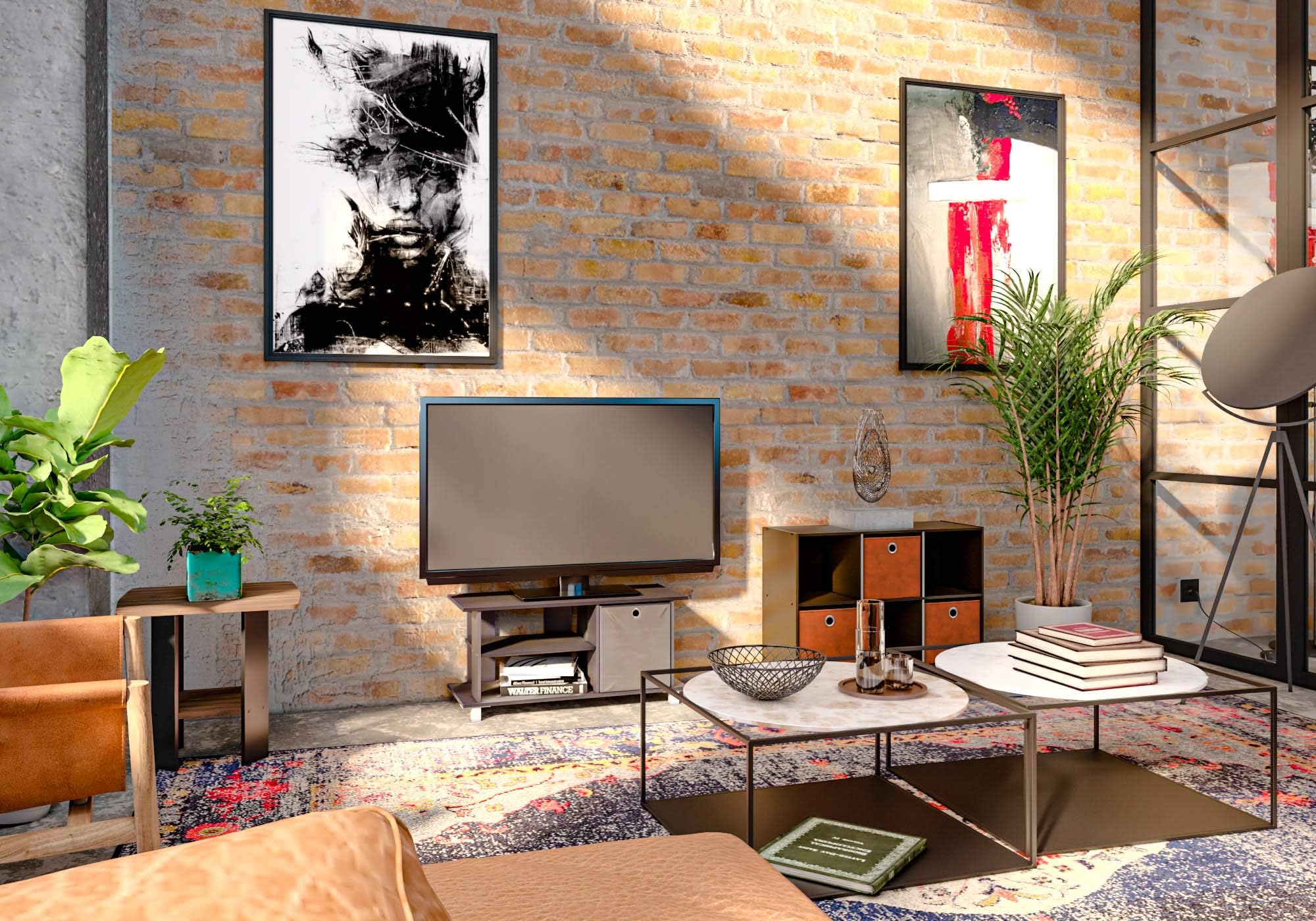 Furinno Simplistic TV Entertainment Center con cassetti, Espresso/Nero