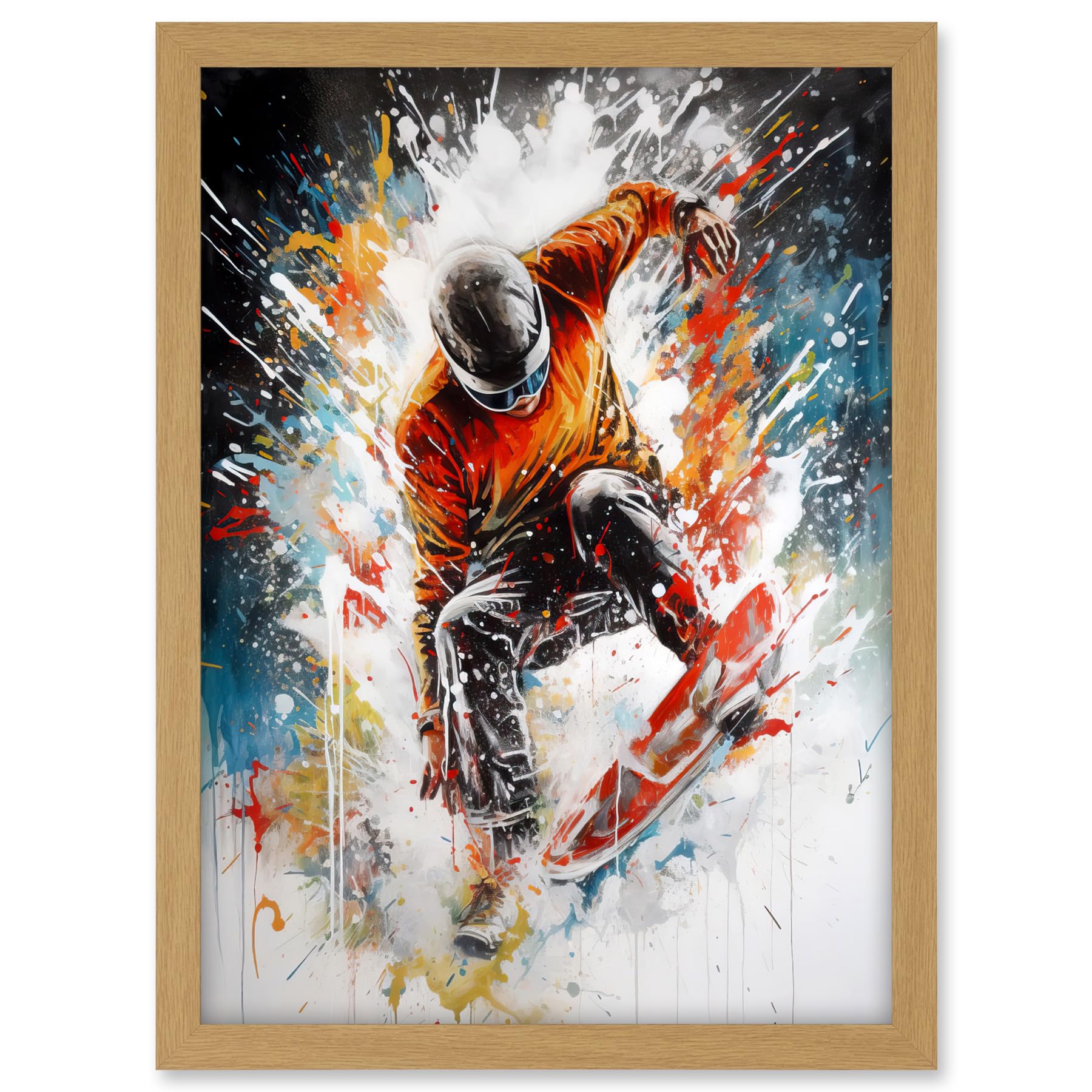 Artery8 Extreme Sports Snowboarding Paint Splat Portrait Artwork Framed A3 Wall Art Print