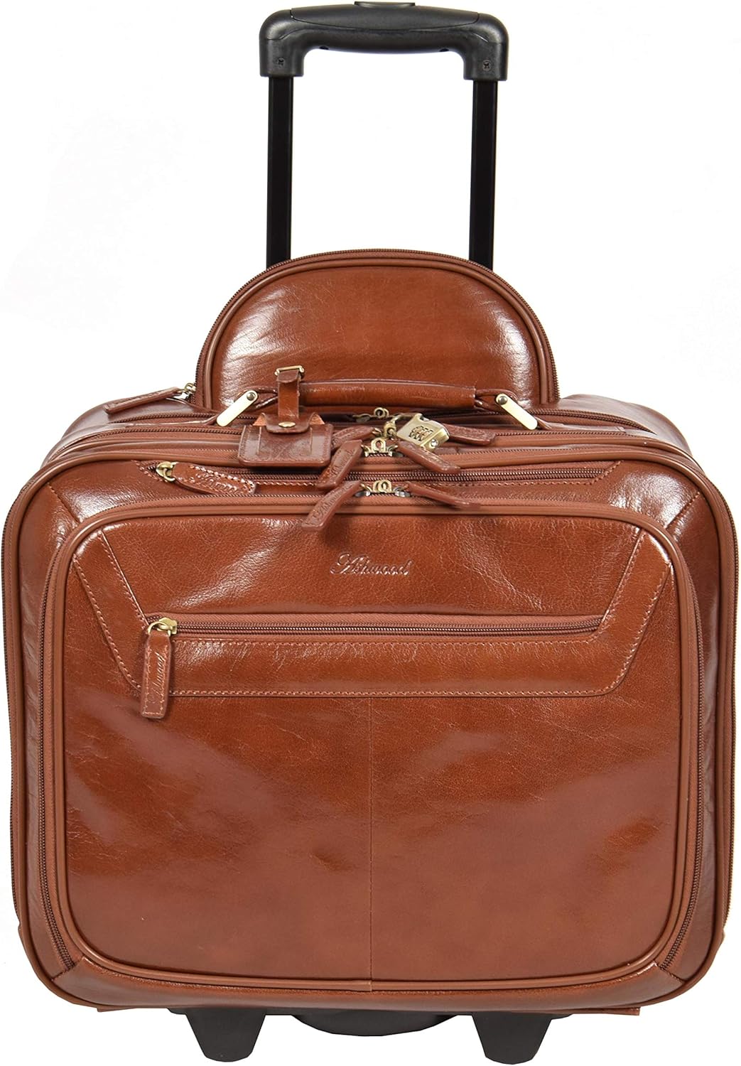 Chestnut Leather Pilot Travel Laptop Bag with Wheels by House of Leather
