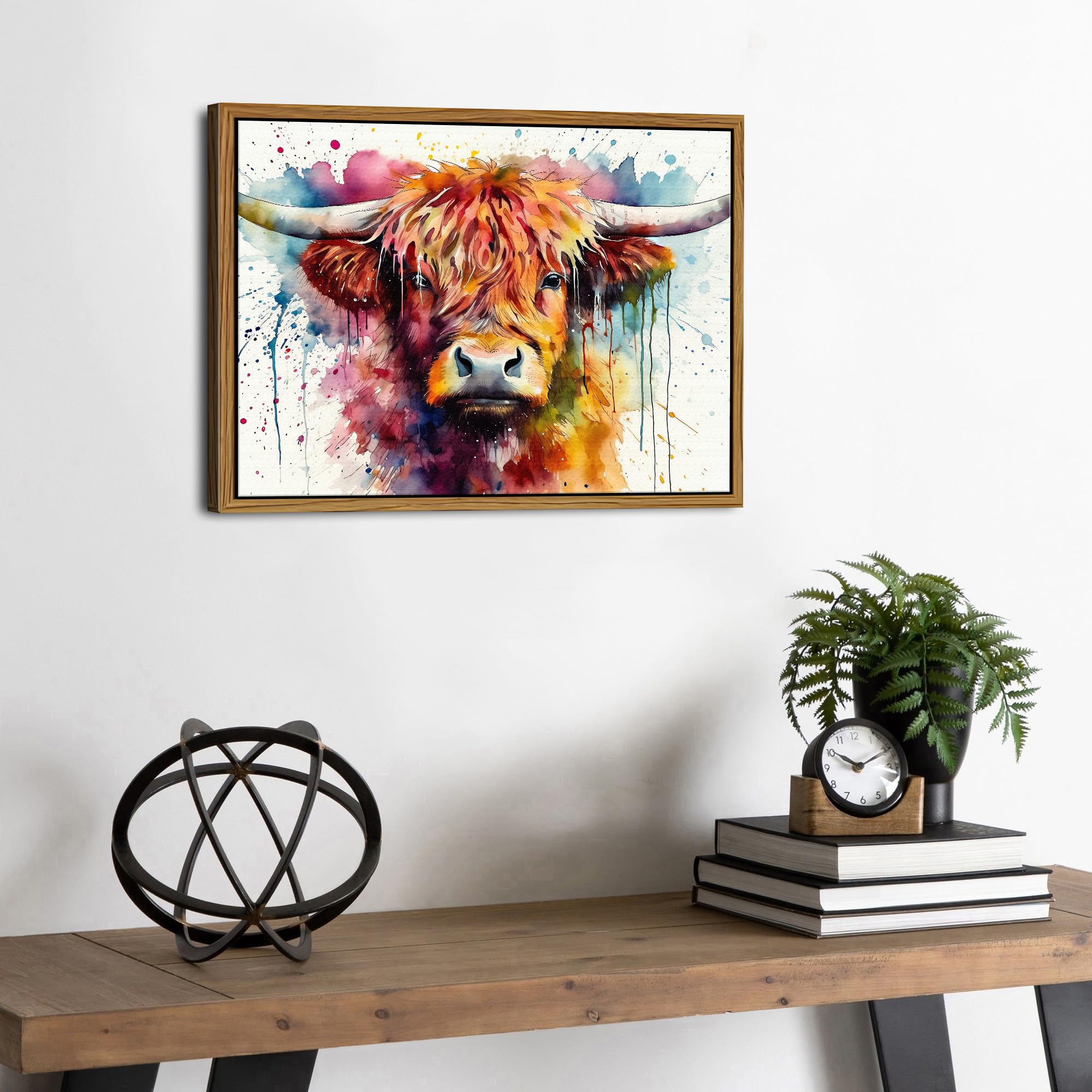 Highland Cow Canvas Wall Art for Living Room Decor Banksy Prints Graffiti Scottish Cow Pictures Colourful Highland Cows Painting Modern Framed Artwork for Bedroom Kitchen Home Decorations 30x40cm - Image 2