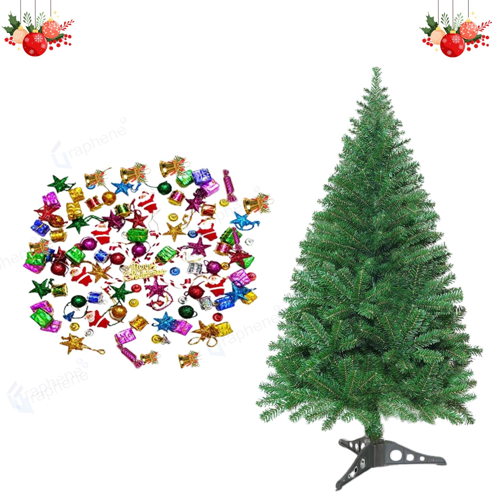GRAPHENE 3 Feet Christmas Tree & 40 Hanging Christmas Ornaments Props, Hinged Artificial Fir Xmas Tree with Stand, Merry Christmas Decoration Items for Party Home Office Church(Pack of 1)
