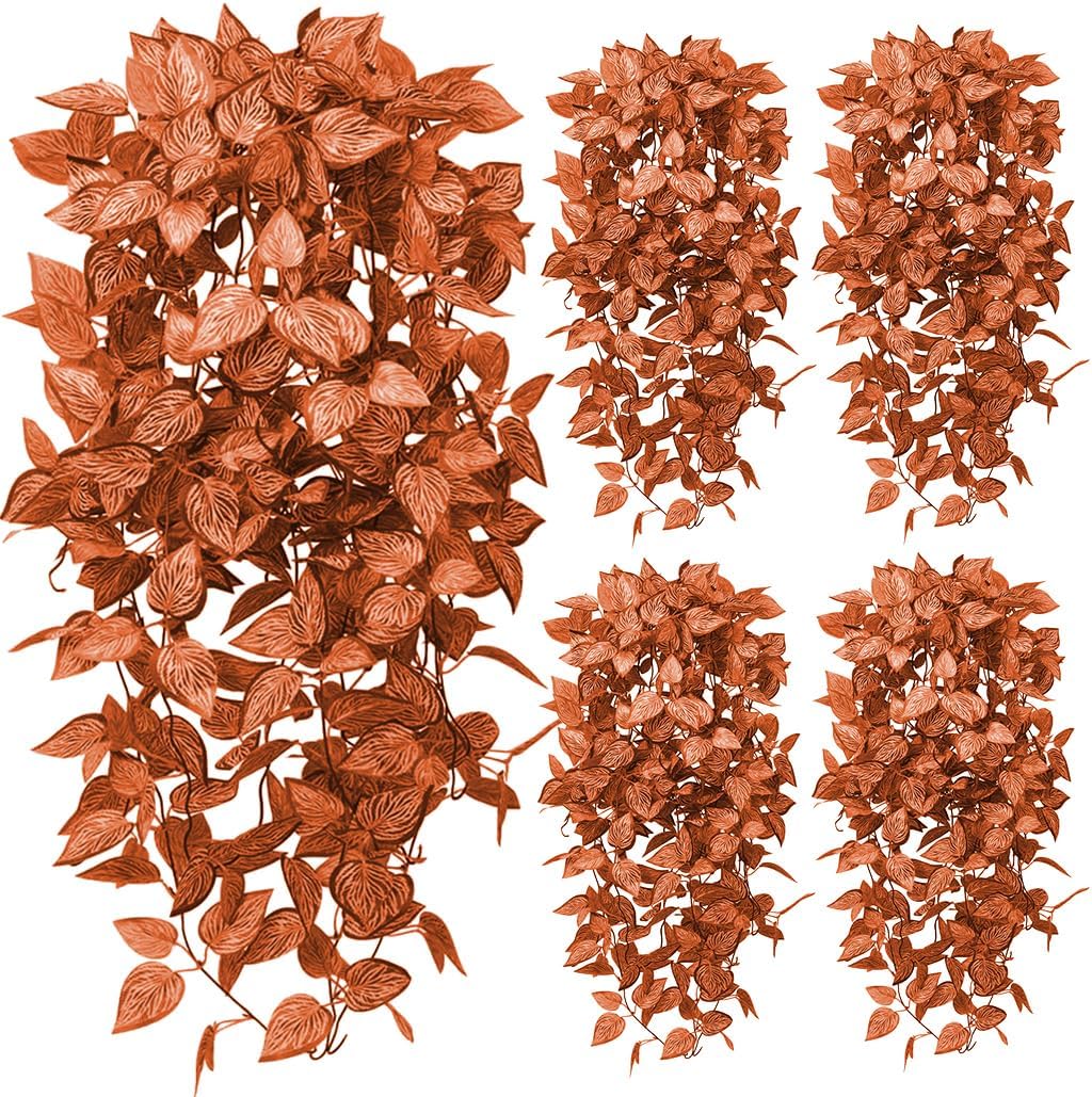 BohoSM Artificial Hanging Plants 2pcs Fake Hanging Plant Artificial Outdoor for UV Resistant Plastic Plants (6pcs-Fall Orange)