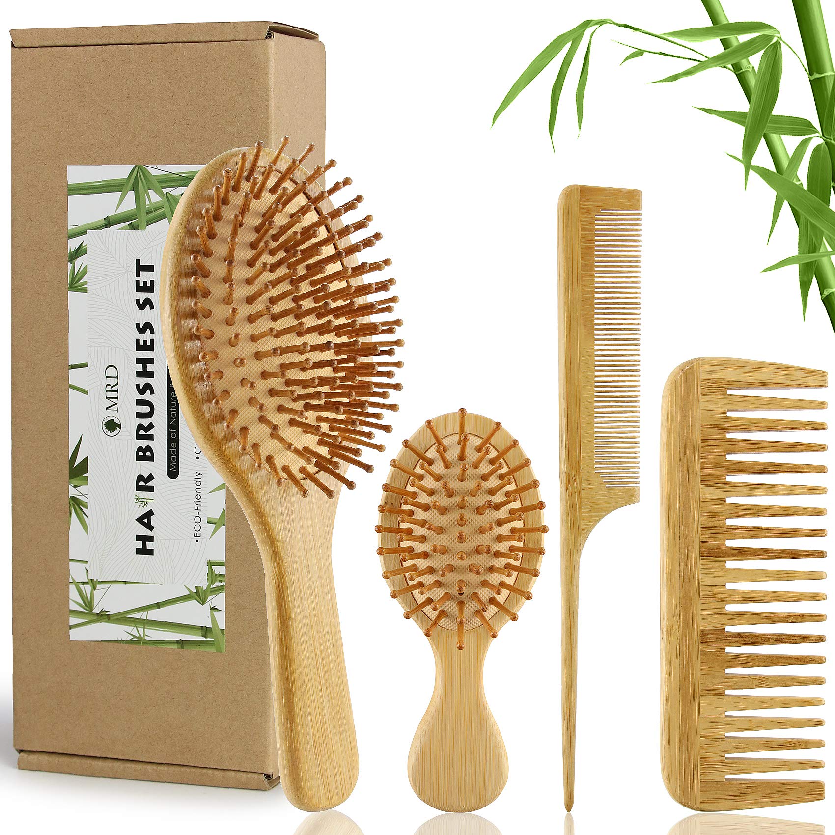 Buy MRD Hair Brush Set, Natural Bamboo Comb Paddle Detangling Hairbrush