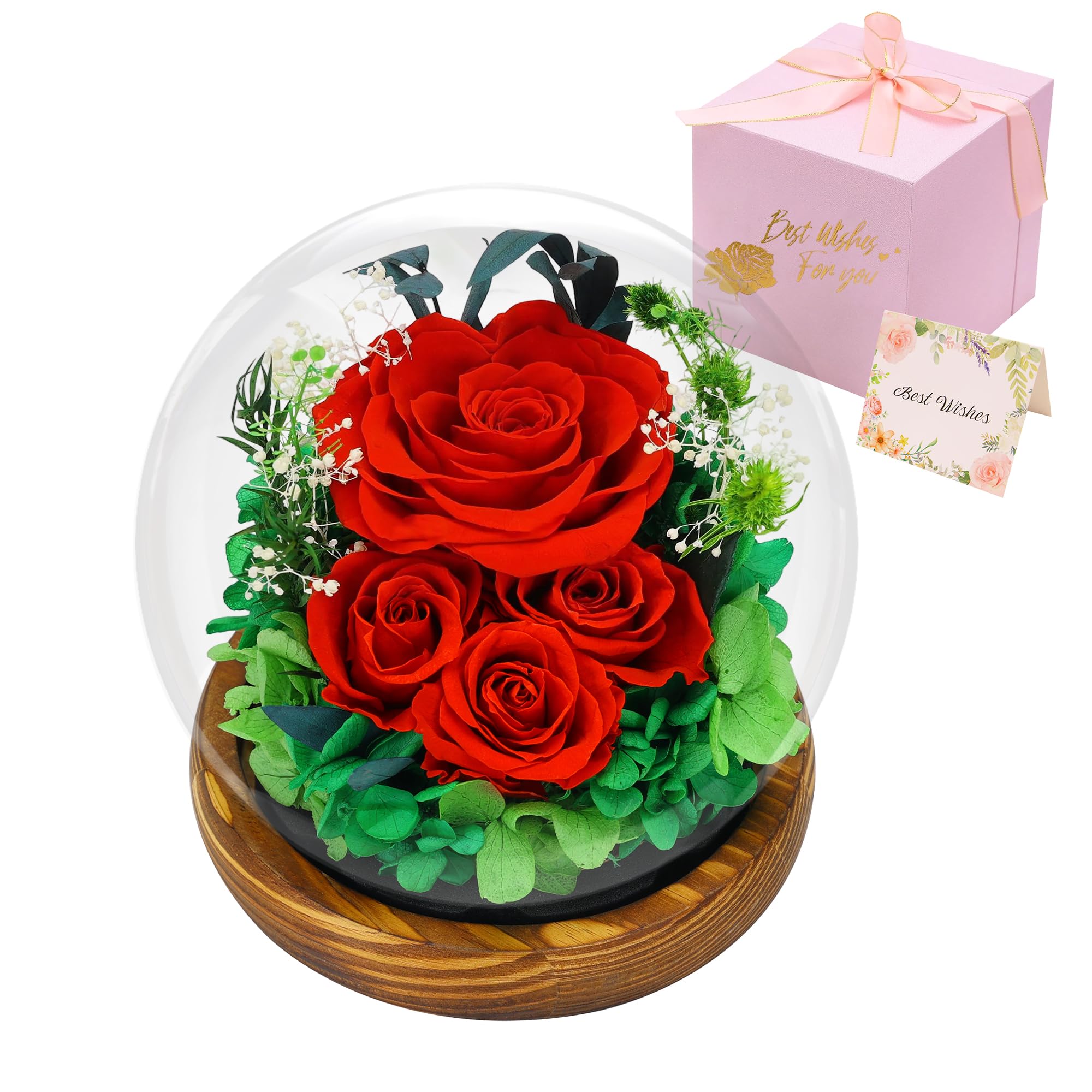 SAKSUN Rosa preservada para siempre en cúpula de cristal, flores para entrega, regalos de cumpleaños para mujeres, mamá, abuela, esposa, regalo único, rosa eterna