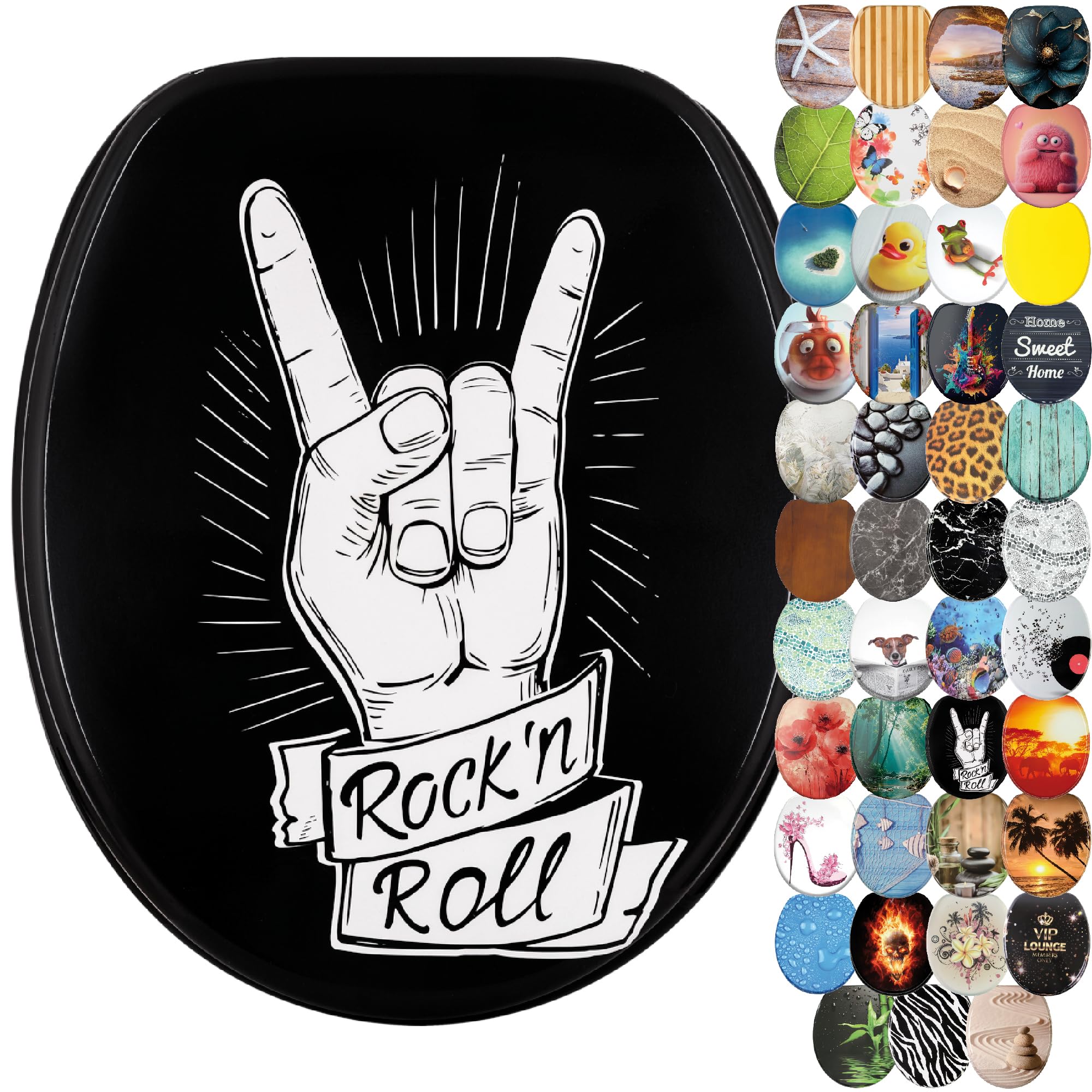 Sanilo Soft Close Toilet Seat, Wide Choice of New Toilet Seats, Stable Hinges, Easy to Mount (Rock N Roll) — image 1