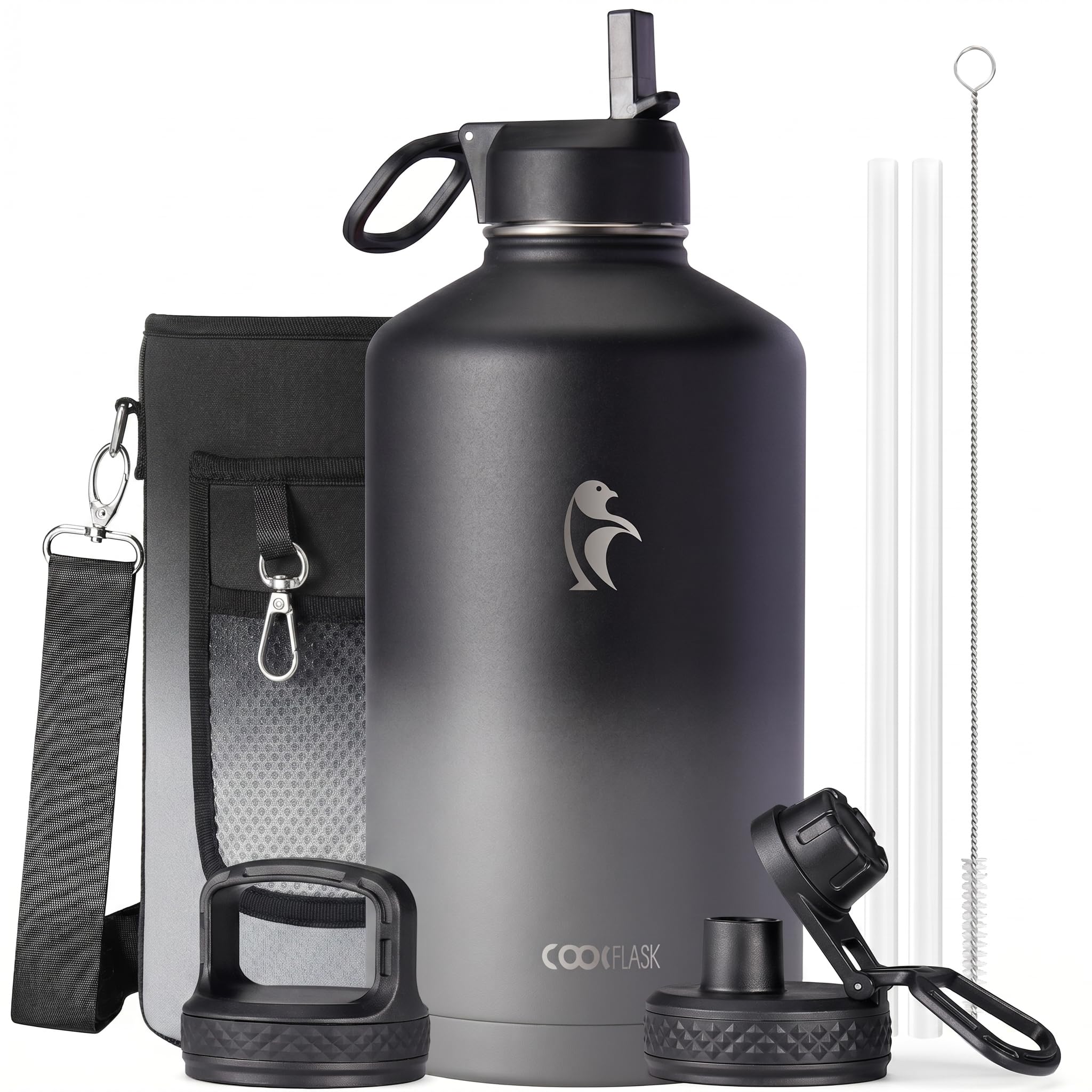 Coolflask Gallon Water Bottle Insulated with Straw & 3 Leakproof Lids — image 1