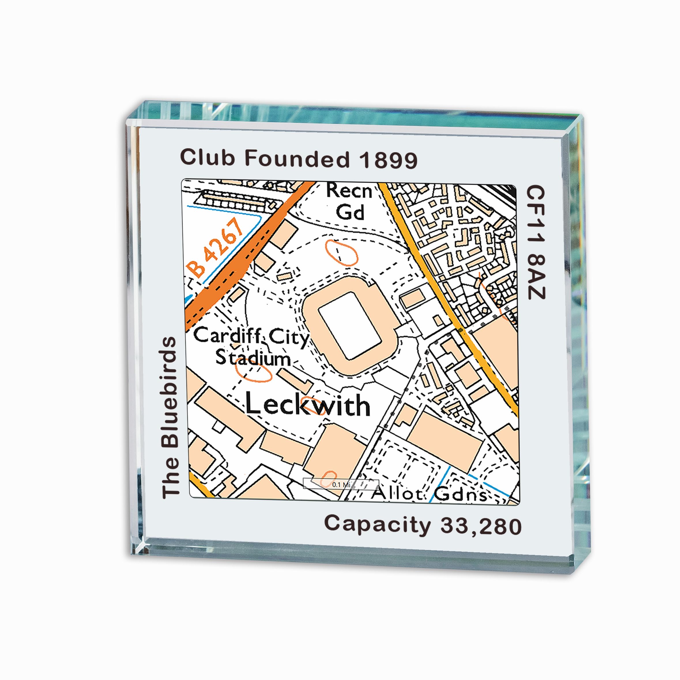 Cardiff City Stadium Map Glass Token, Cardiff City Football Glass Block, Football Stadium Map Glass Token, Cardiff Football Ground Map Glass Token, Cardiff Football Gift
