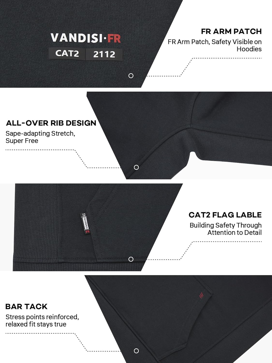 FR Hoodies for Men 100% C Flame Resistant Pullover 10.5oz FR Sweatshirt Heavy Weight Hooded Shirt - Image 5