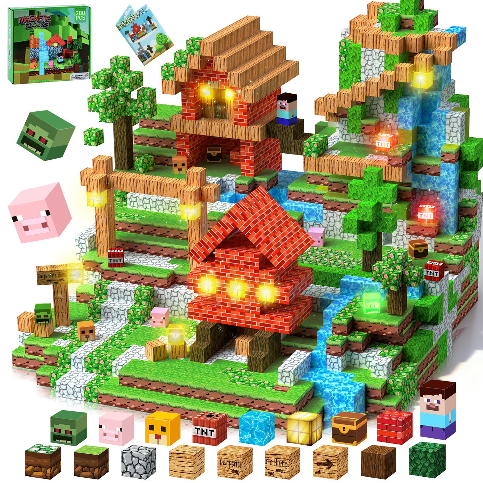 JONRRYIN Blocchi Magnetici per Bambini 200 Pezzi, Cubi Magnetici Luminosi
