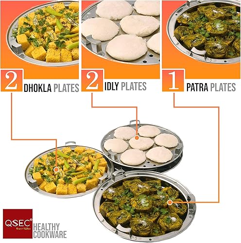 Miniatura 3 de QSEC 3 en 1 de acero inoxidable idli maker inducción triple base Idly Cooker Multi Kadai idly Steamer dhokla cocina 0.197 in de espesor Base todo