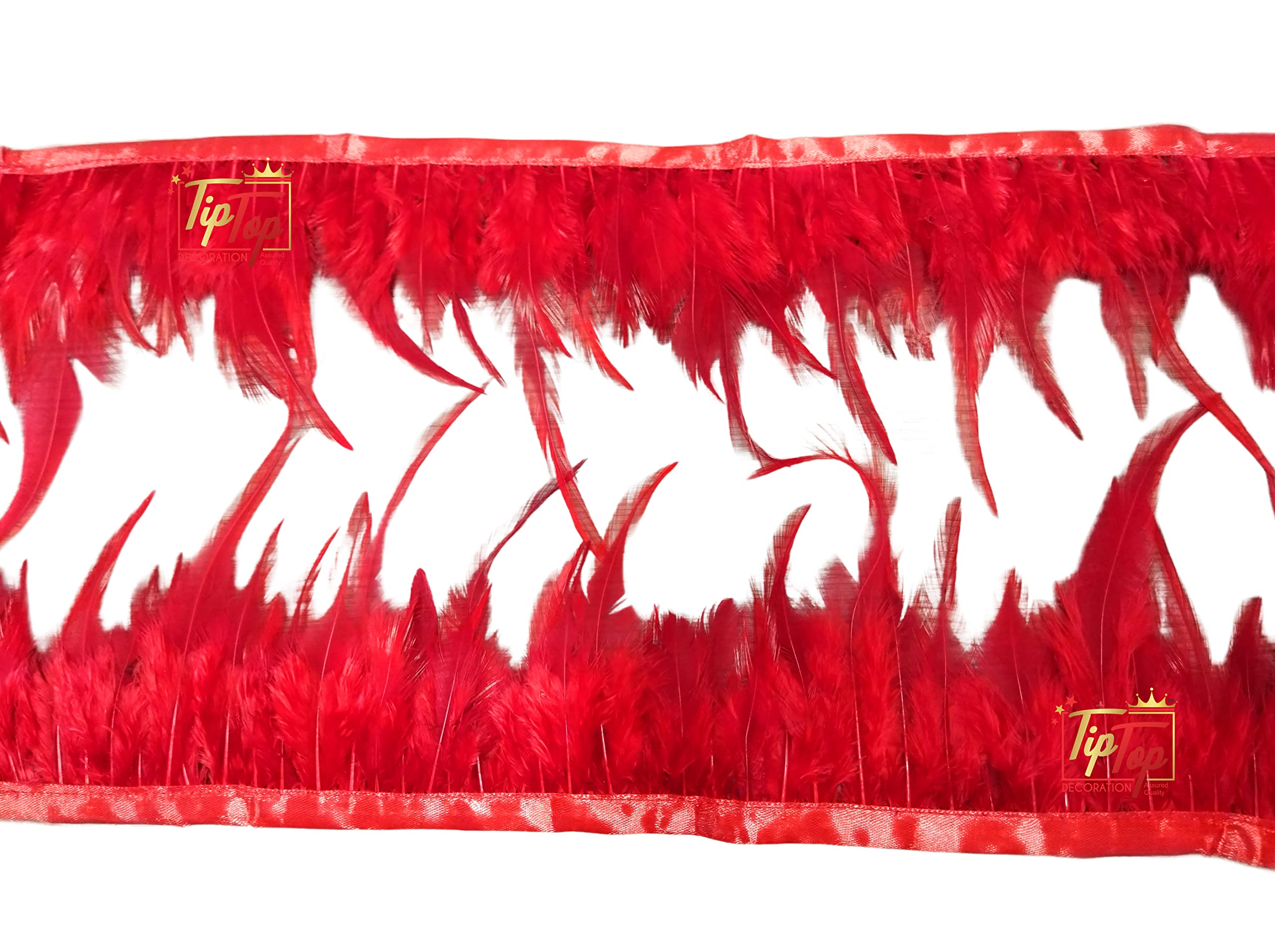 Tiptop Decoration Natural Hackle Pointed Dyed Feathers Trim Fringe Lace (4-5 Inch) (9 Meters) (Noble Red) 2
