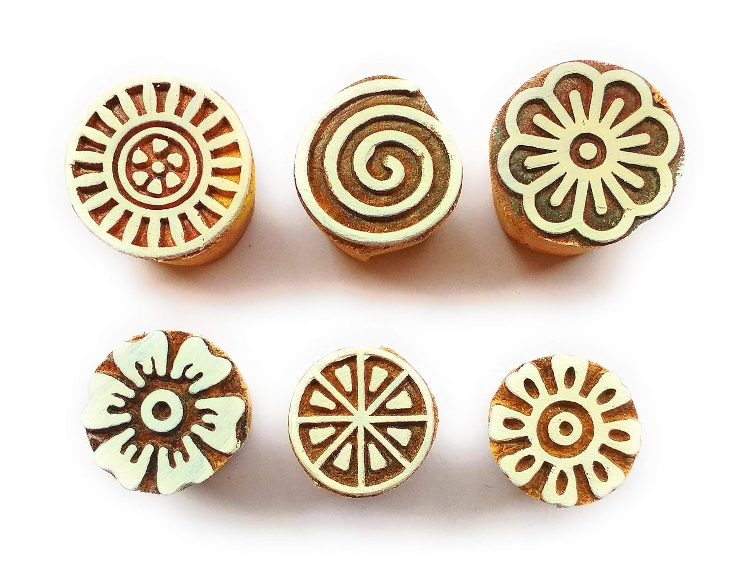 SK Art Wood Printing Stamp Block Set of 6 Square Design(1.5 Inch_Multi