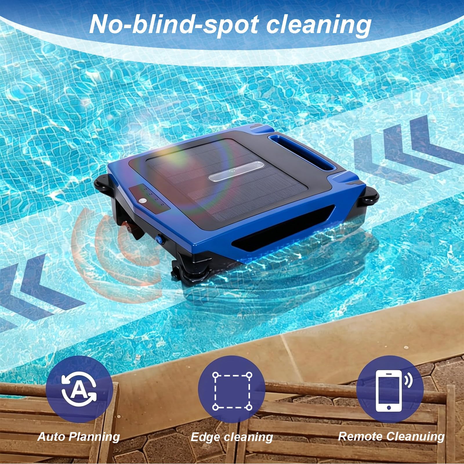 Robot Piscina Solare Senza Fili – Controllato App, Funziona Giorno e Notte, Cestino 4,1L, Evitamento Automatico e Piedini Morbidi – per Tutte Le Piscine Interrate e Fuori Terra Black