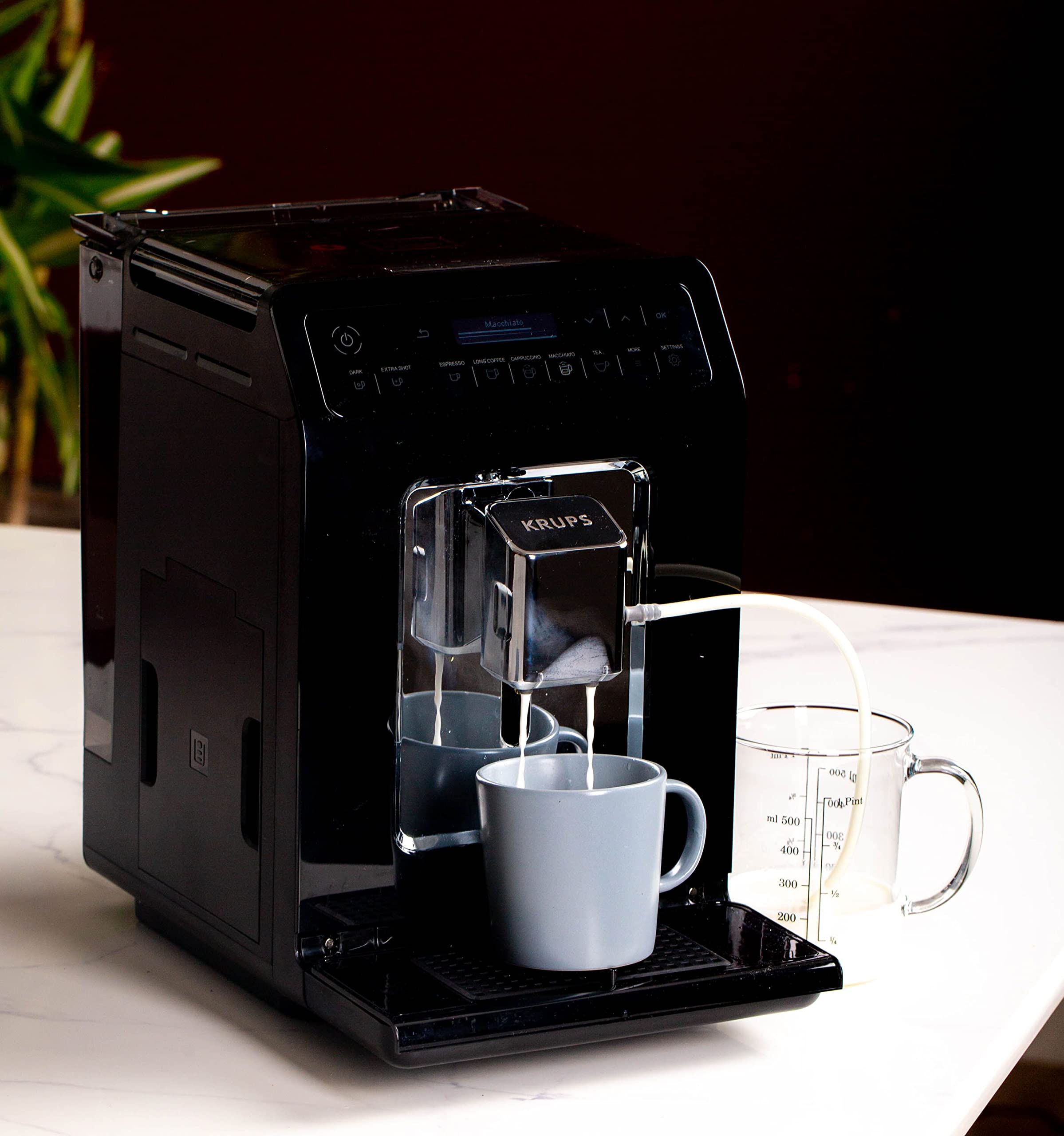 Krups Evidence Espresso EA8908 - Cafetera Superautomática 15 Bares, 15 Preajustes, Niveles de Intensidad, Molido Grano, Autolimpieza e Indicador cal, 2 tazas a la vez, pantalla táctil, recetario