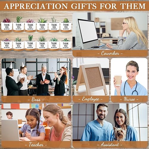 Miniatura 3 de Paquete de 12 mini macetas de cerámica para suculentas con bandeja de bambú, regalo de agradecimiento de Navidad para compañeros de trabajo,