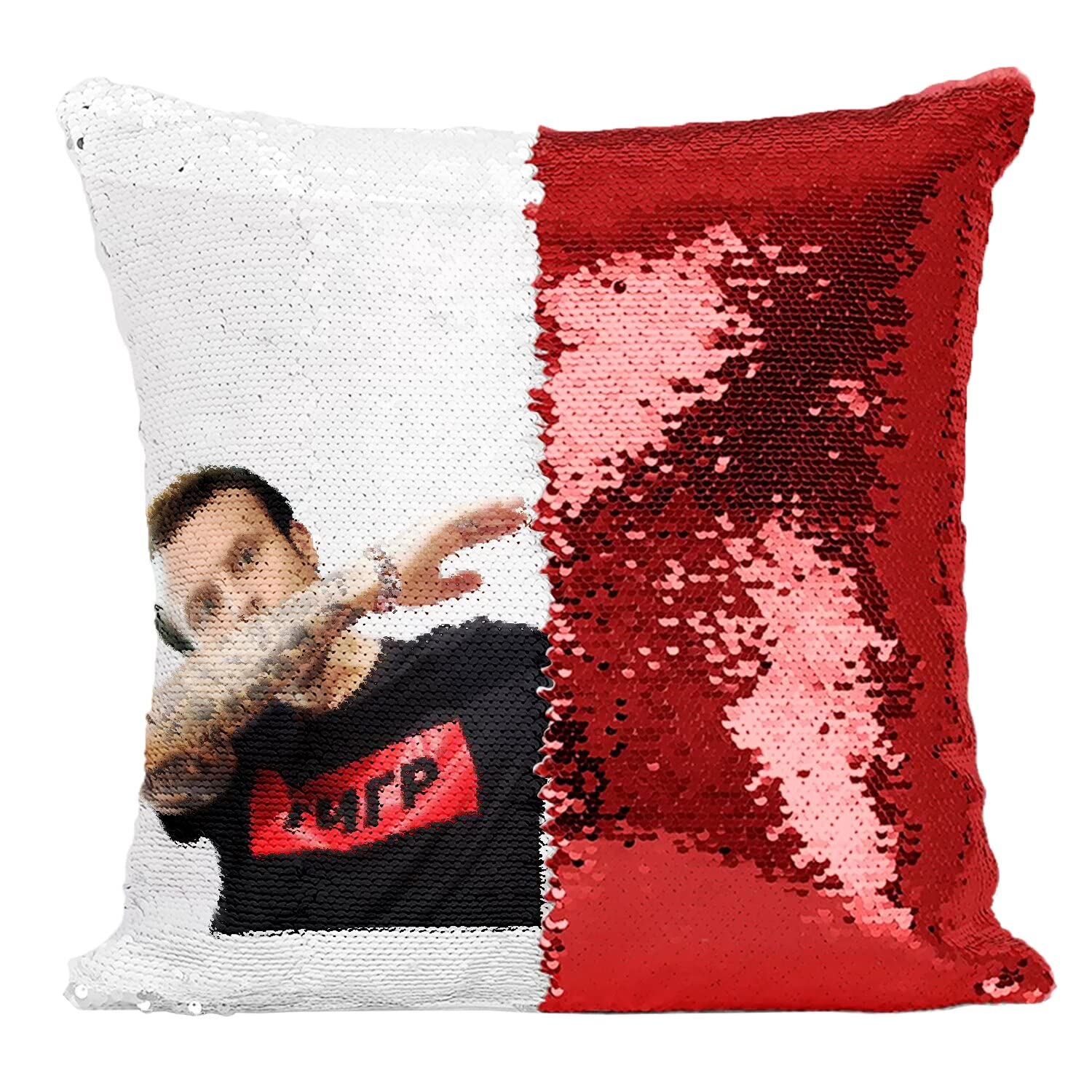 Housse sequin rouge Emmanuel Macron dab à paillettes réversibles