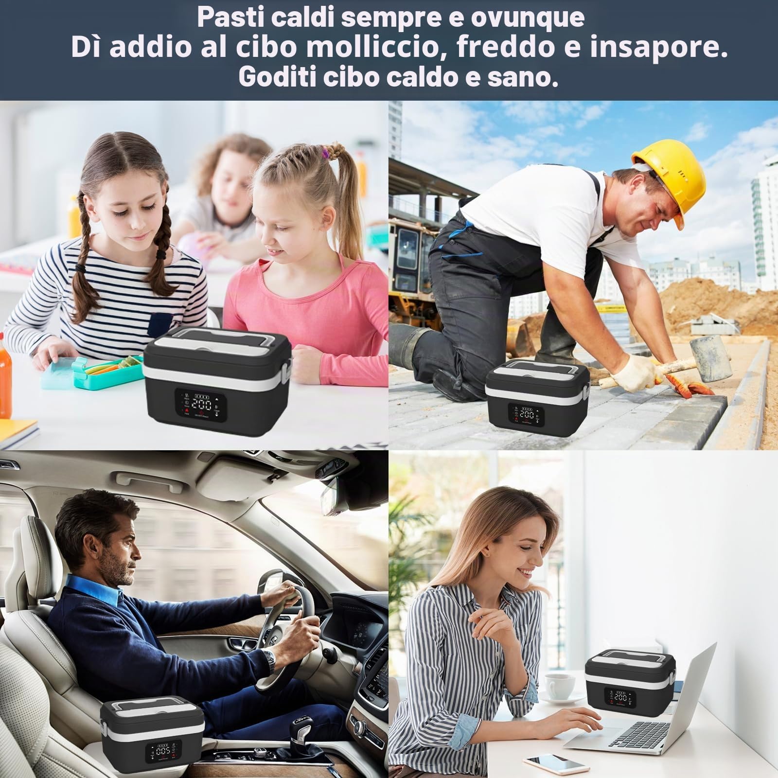 Ciotola riscaldante con batteria, 1L rimovibile in acciaio inossidabile, lunch box riscaldante con riscaldamento programmabile, lunch box elettrica ricaricabile per viaggio, ufficio, scuola, auto (B)
