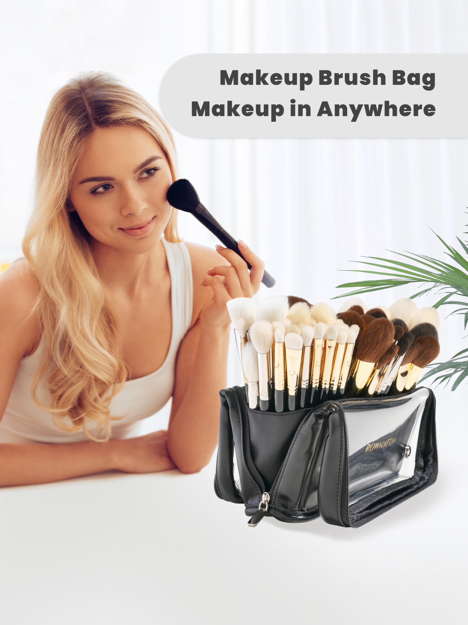 ROWNYEON - Borsa per pennelli da trucco, ad alta capacità, con supporto verticale per pennelli da trucco, borsa da viaggio professionale, organizer per artisti, grande custodia per trucchi con