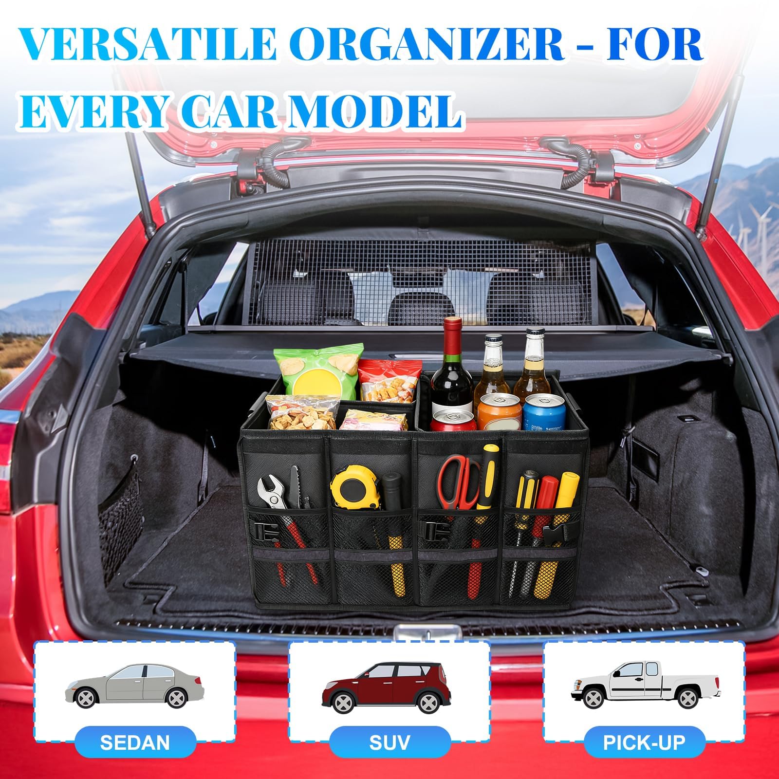 Rangement Coffre de Voiture Organiseur de coffre de voiture pliable Oxford 1680D Organisateur de Coffre Sac de Rangement avec Sac imperméable Sac pour Coffre avec Couvercle