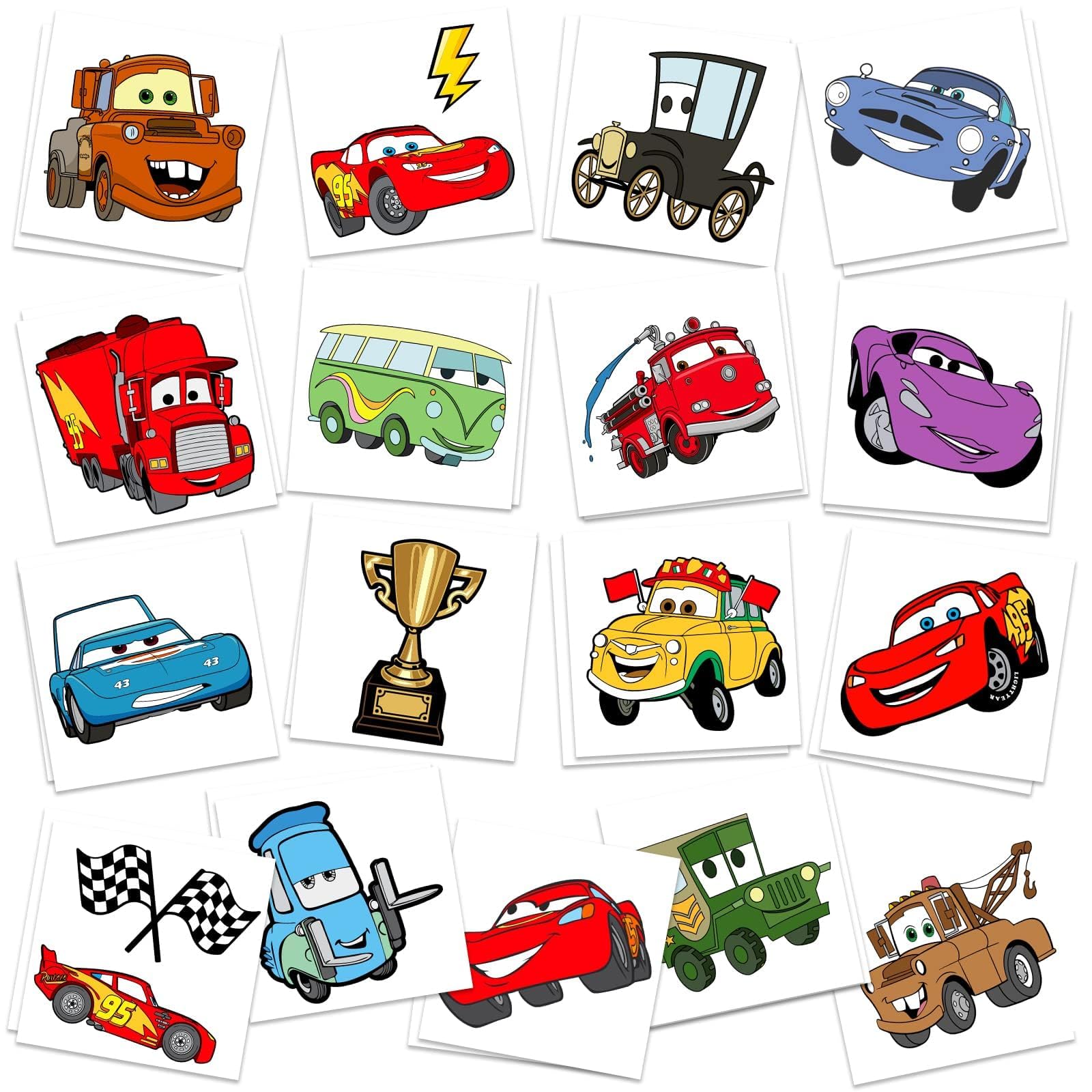 Cars Birthday Party Supplies, 34Pcs Temporary Tattoos Party Gifts, Removable Fake Tattoo Stickers for Goody Bag Treat Bag Stuff for Cars Birthday
