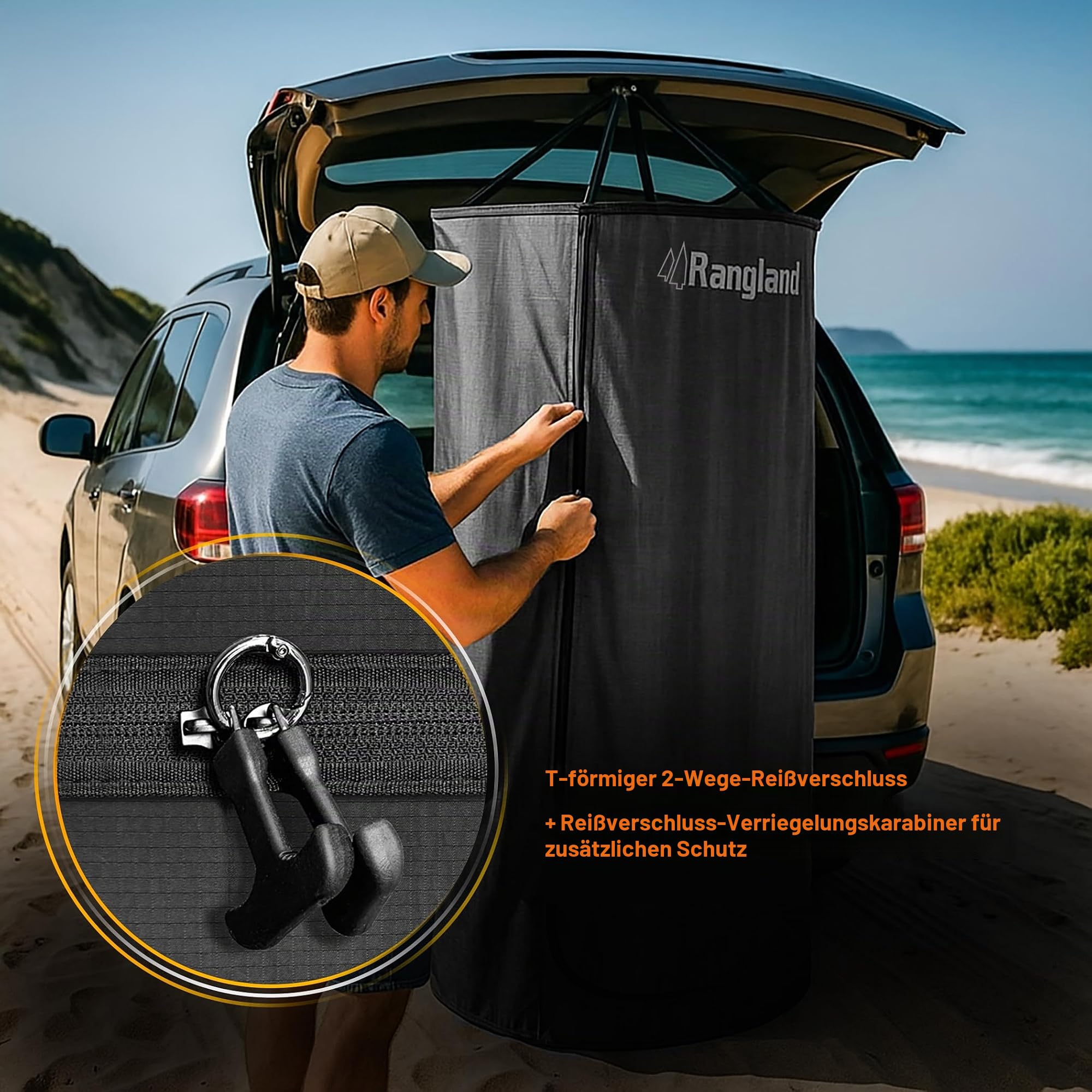 Tragbares Umkleidezelt – Pop-Up-Sichtschutzkapsel mit Saugnapf für SUV, Camping, Dusche, Strand und Toilette (Tragetasche im Lieferumfang enthalten)