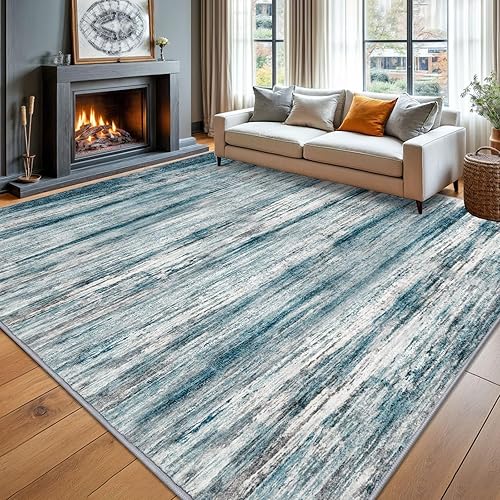 Miniatura 53 de KOZYFLY Alfombra moderna abstracta lavable de 2.6 x 10 pies, antideslizante, suave, alfombra de camino de cocina, alfombra a rayas azules óxido para