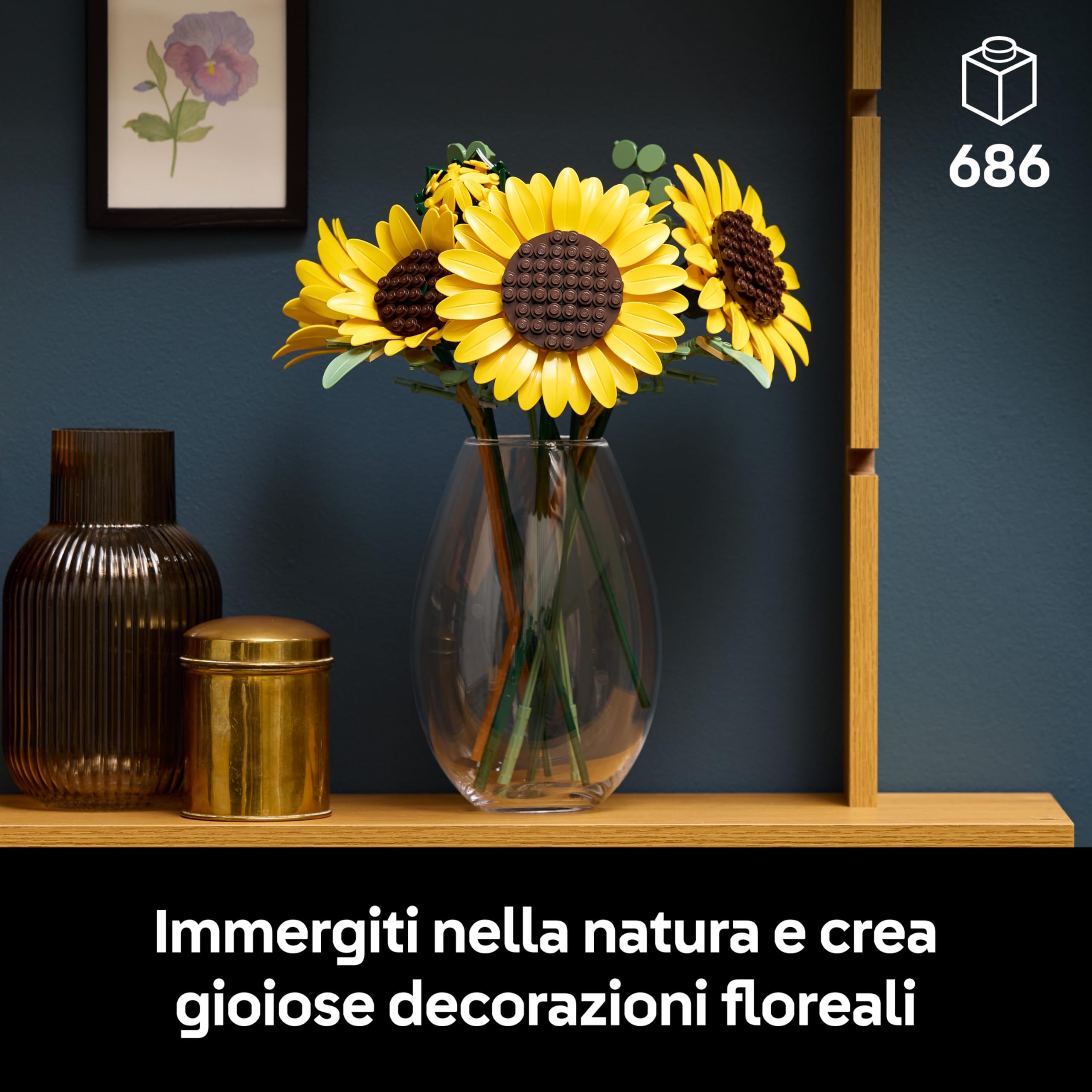 LEGO Botanicals Bouquet di Girasoli - Set di Fiori Artificiali per Adulti - Girasoli Finti e Steli di Eucalipto per Decorare il Soggiorno o la Camera da Letto - Idea Regalo Fai da Te per Donne - 11502