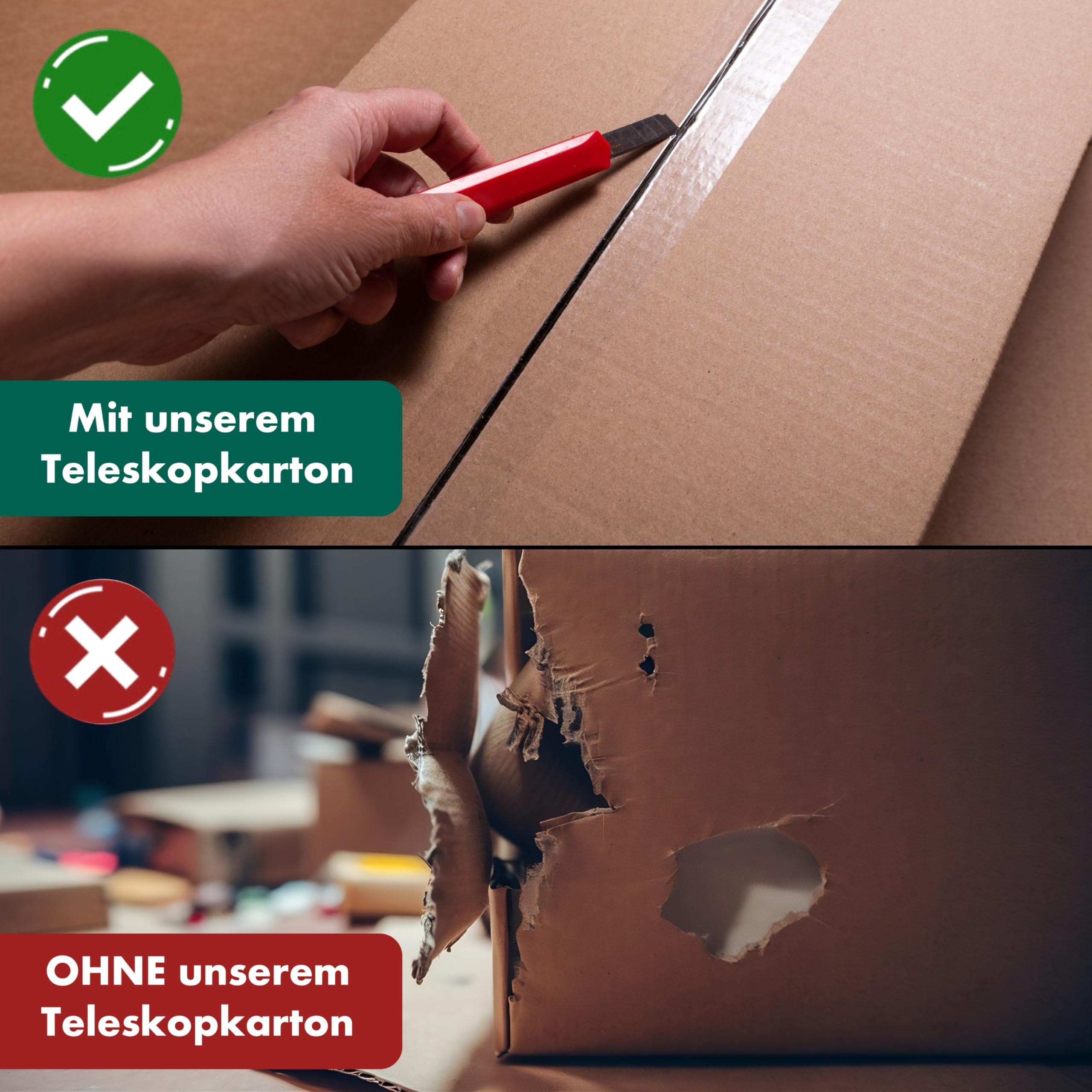 10 Stück Teleskop-Karton zweiteilig 300 x 300 x 1100 mm Braun - Versandhülse lang - Versandkarton individuell erweiterbar - Versand Verpackung für Sonnenschirm, Teppich, Golfschläger & Ski