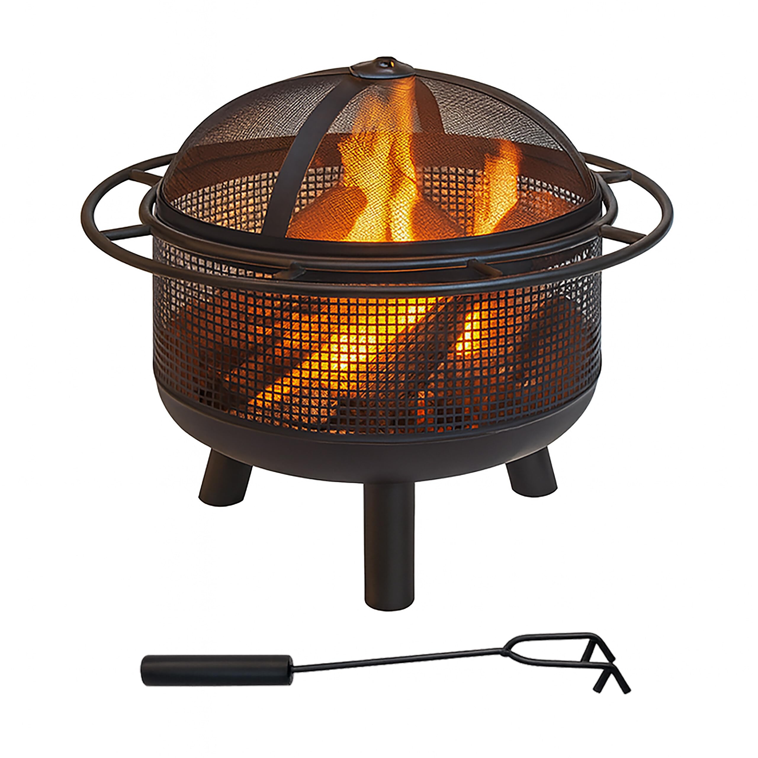 Relaxdays Feuerschale mit Funkenschutz, HD: 52x60 cm, Schürhaken, Garten & Terrasse, Outdoor Feuerstelle, Eisen, schwarz