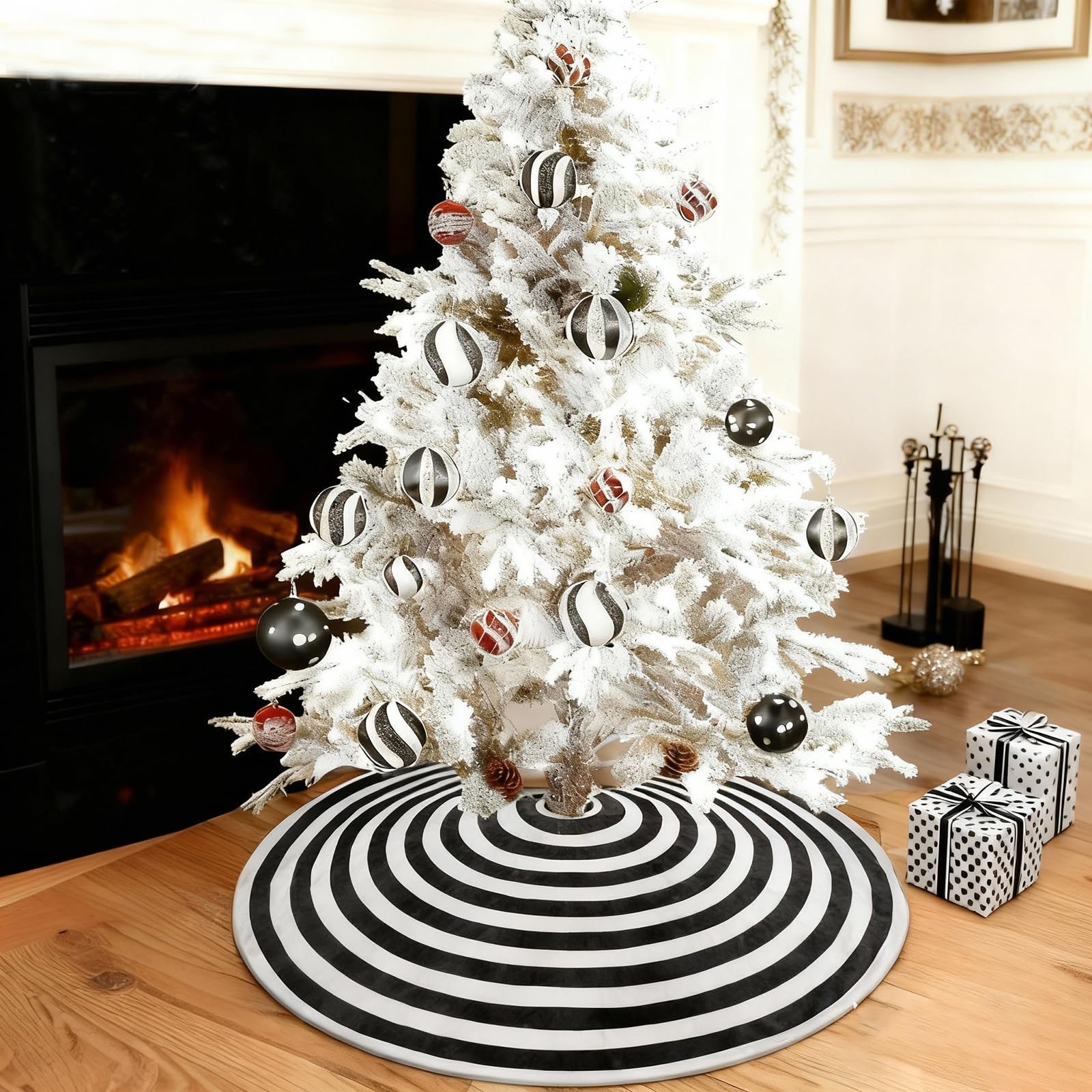 Sofevaim Black And White Christmas Tree Skirt - 48 Inch, Rustic Farmhouse Horror Halloween Decor
