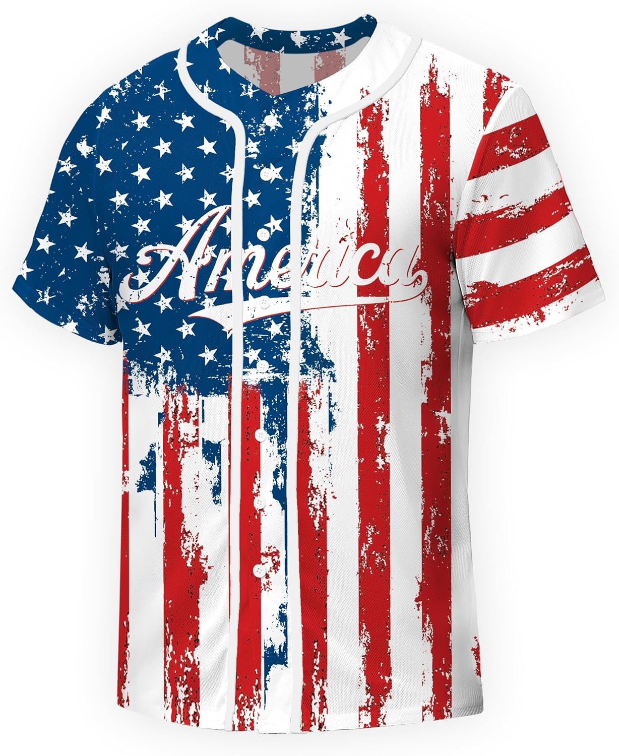 AOBUTE Men Women American Flag Baseball Jersey 4th of July Short Sleeve Shirts