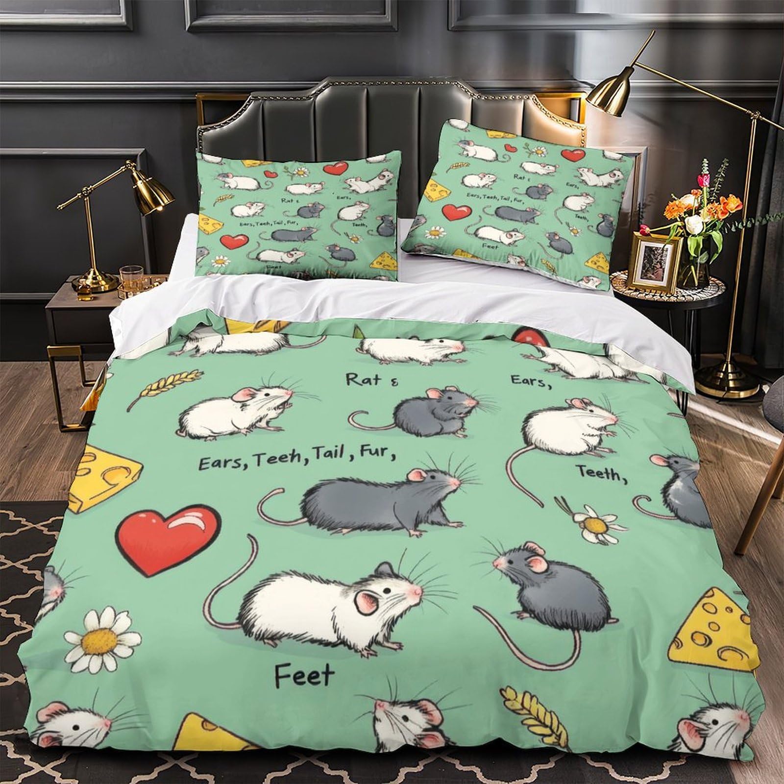 Housse de couette rat 3D hypoallergénique et douce pour ado