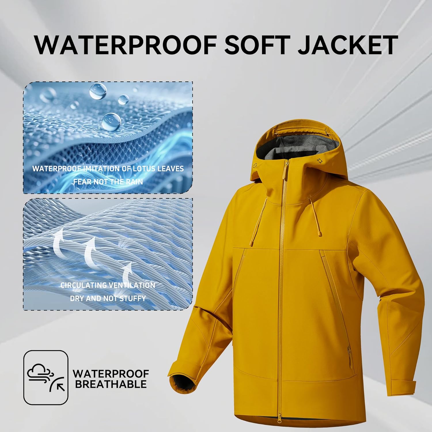 Men's Lightweight Jacket Style Hooded Raincoat Warm and Waterproof Autumn Winter Trench Coat Sporty Casual