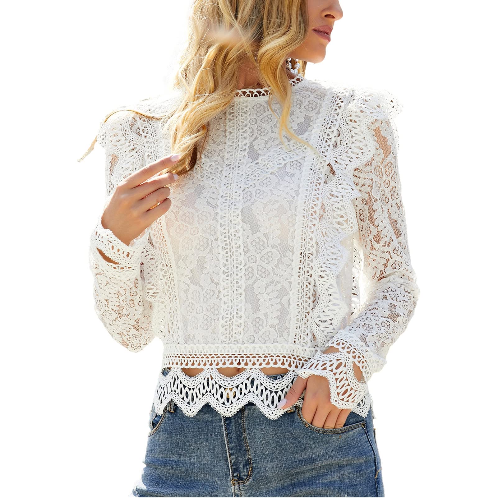 Blusa de encaje ahuecado B0B426Z5VP