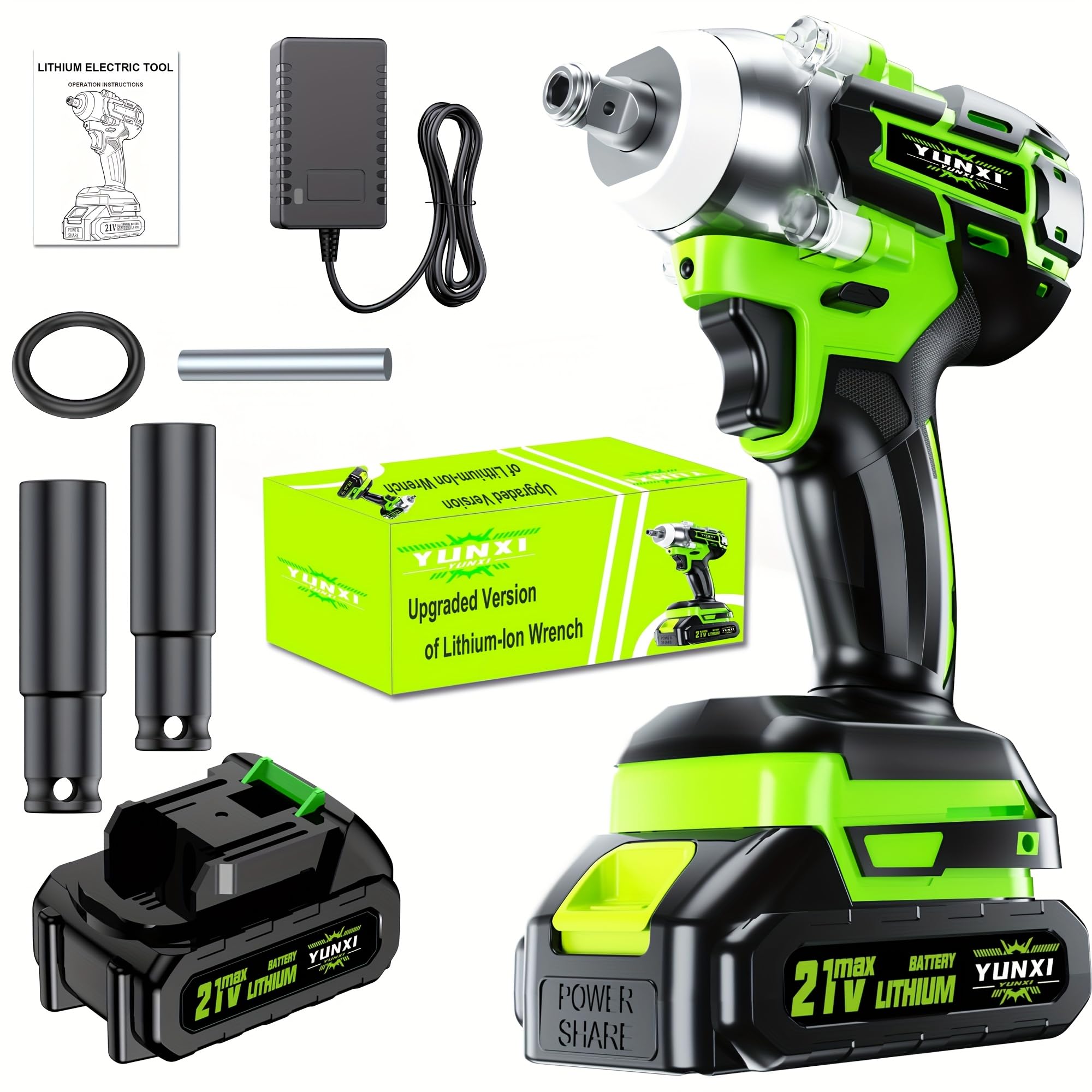 Brushless Cordless Wrench - Industrial Grade Power Tool, Optional Lithium-ion Wrench,Suitable for Home And Car Maintenance And Repair Tools (One battery+2 sockets)