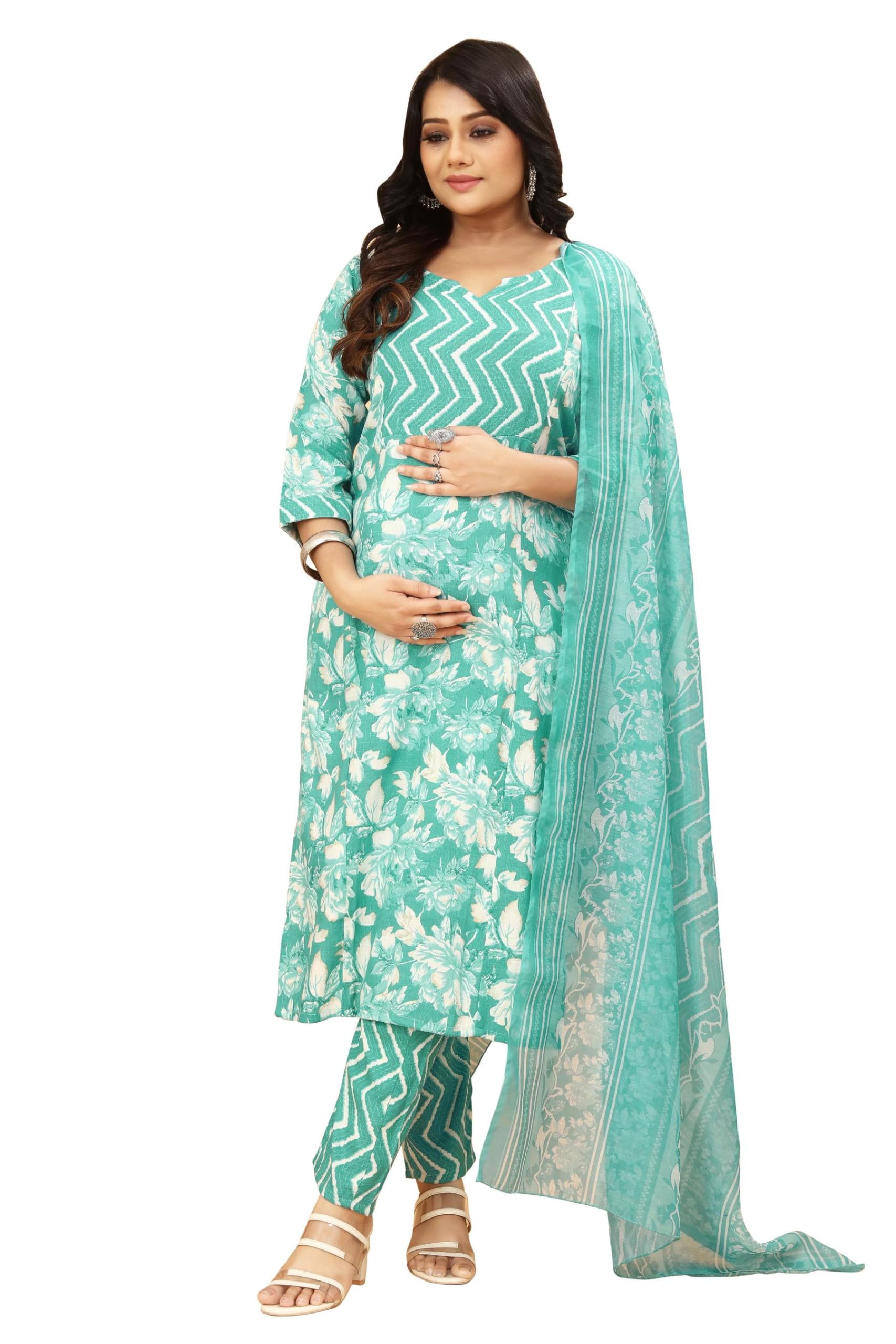SKY FAB Women Viscose Rayon A-line Maternity and Nursing Kurta Set with Dupatta with Zipper-picture-24