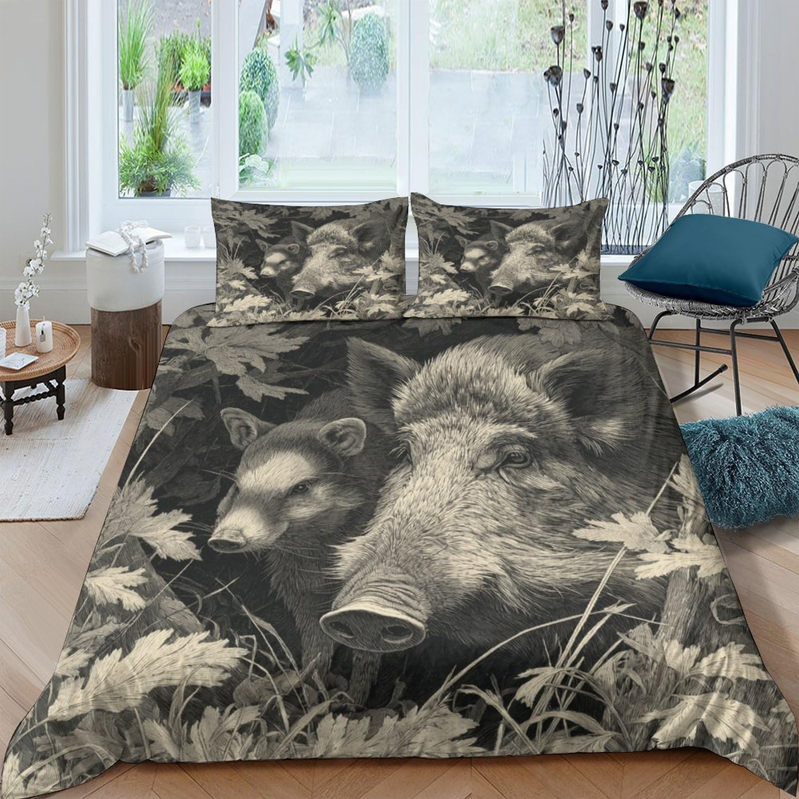 Ctjqhvkz Style-5 3D Printed Wild Boar Fitted Sheet Microfiber Soft Breathable Forest Piglet Mattress Cover For Bedroom Dorm Decor Single（135X200cm）