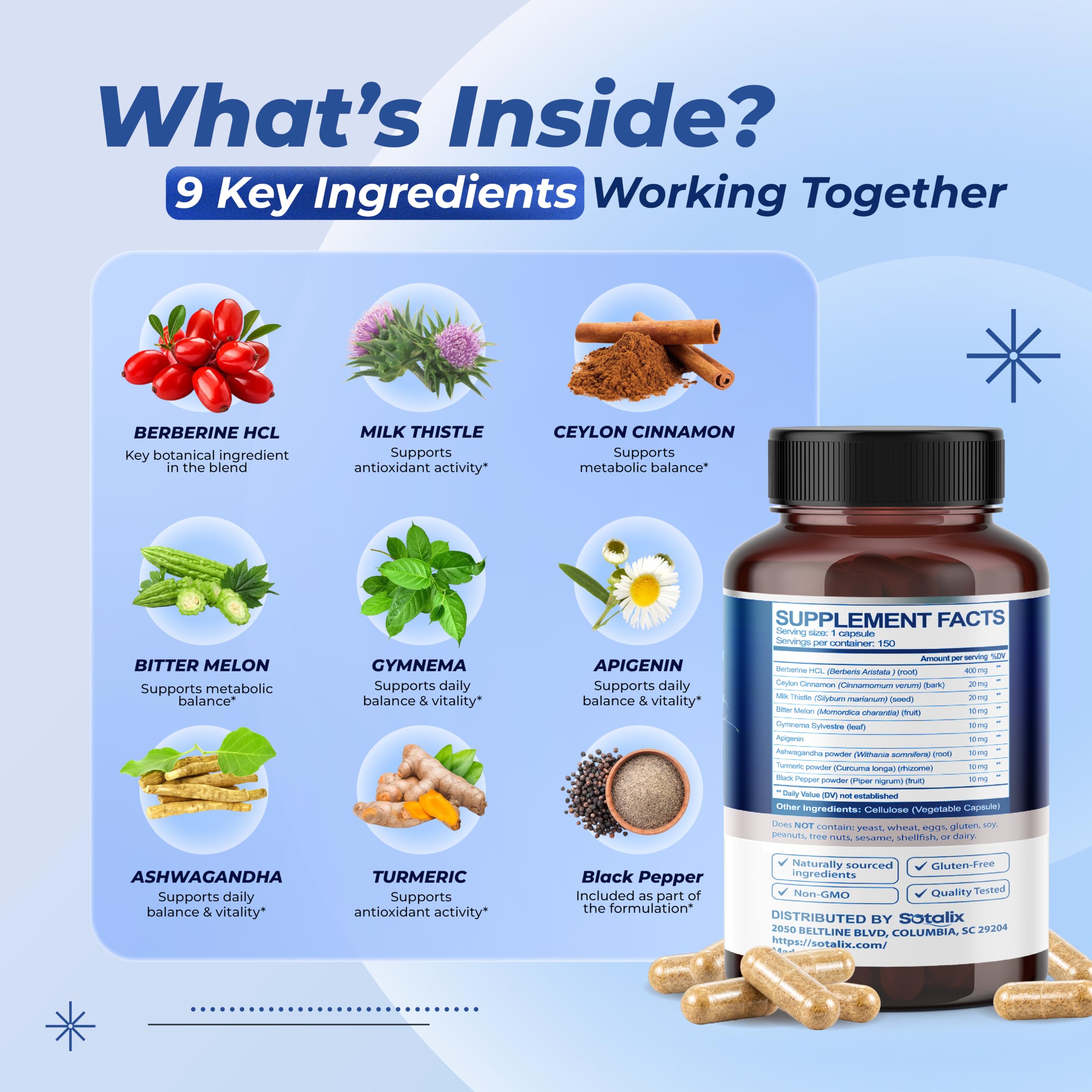 Sotalix Berberine Complex with Cinnamon for Metabolic & Digestion, 150 Caps — Amazon image 4
