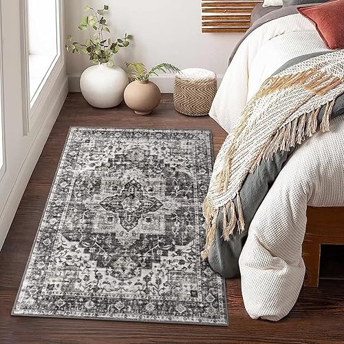 Miniatura 70 de COZYLOOM Alfombra de área de 2 x 6 pies, tribal, envejecida, para entrada, medallón vintage, alfombra para interiores, alfombra de pelo bajo, suave