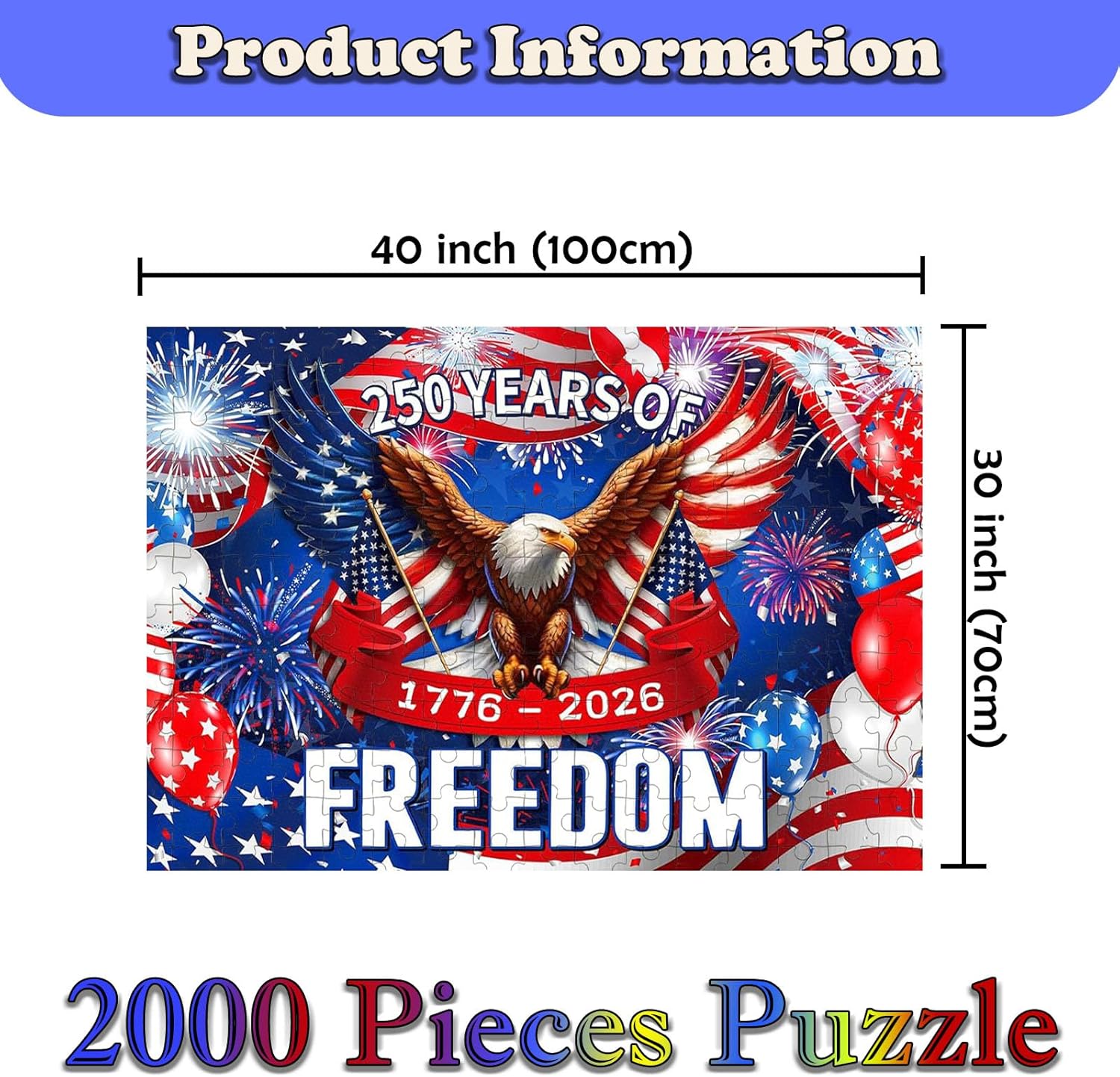 2000 Piece Puzzle for Adults Challenge Your Mind – Fun Group Activity for Friends & Family Game Nights, The USA 250th Anniversary Edition (Eagle-C, 2000 Piece (40 * 30 Inch))