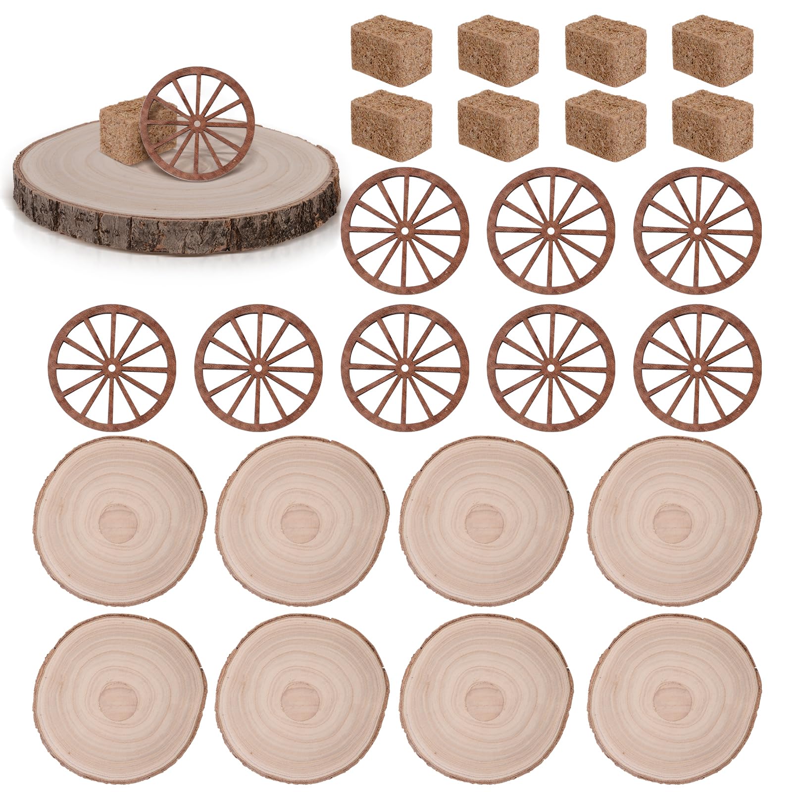 24PCS Western Party Decorations Mini Cowboy Centerpieces Wagon Wheel Crafts Wooden Plate Mini Hay Bales Vintage Table Centerpieces Supplies for Western Cowboy Theme Birthday Wedding Party Favors Decor