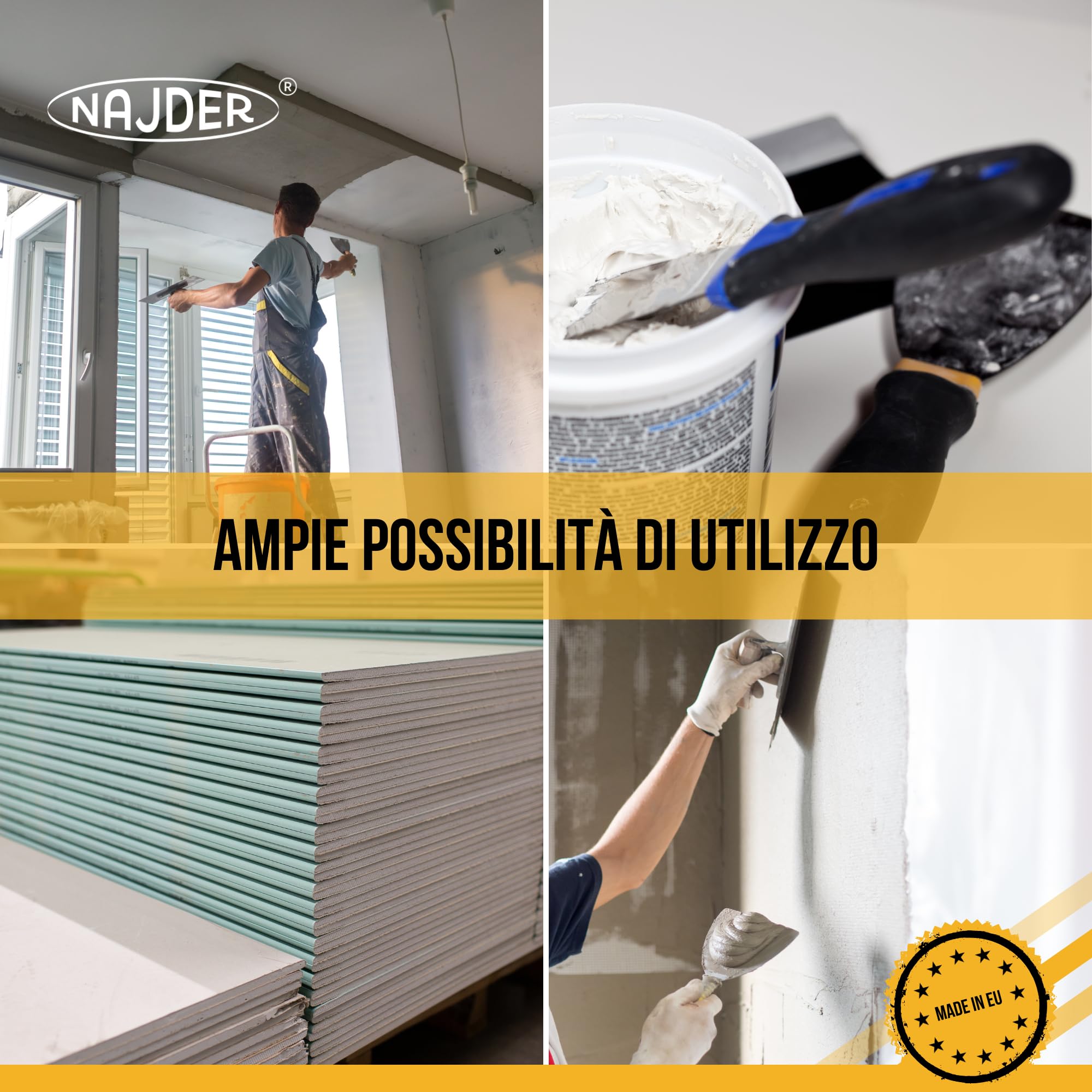 NAJDER Spatola per stucco, coltello per gesso SOLID PROFESSIONAL, spatola per intonaco, acciaio inox 0,3 mm 800 mm, professionale, ideale per intonacare, alta qualità