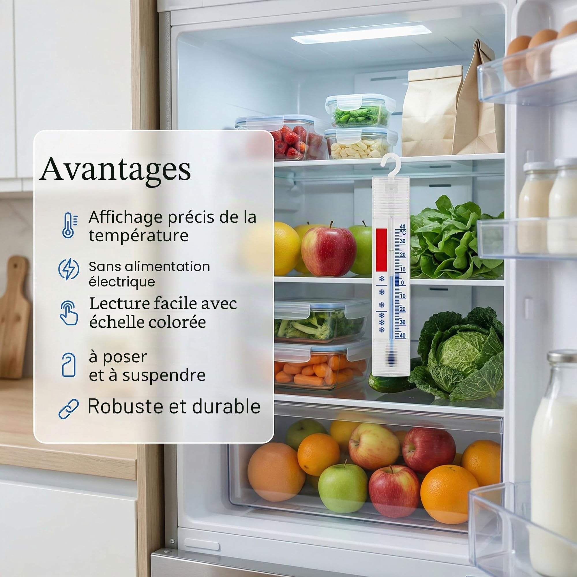 Lantelme 3 thermomètres analogiques pour réfrigérateur, congélateur, glacière - avec Crochets - +/- 40°C 4883