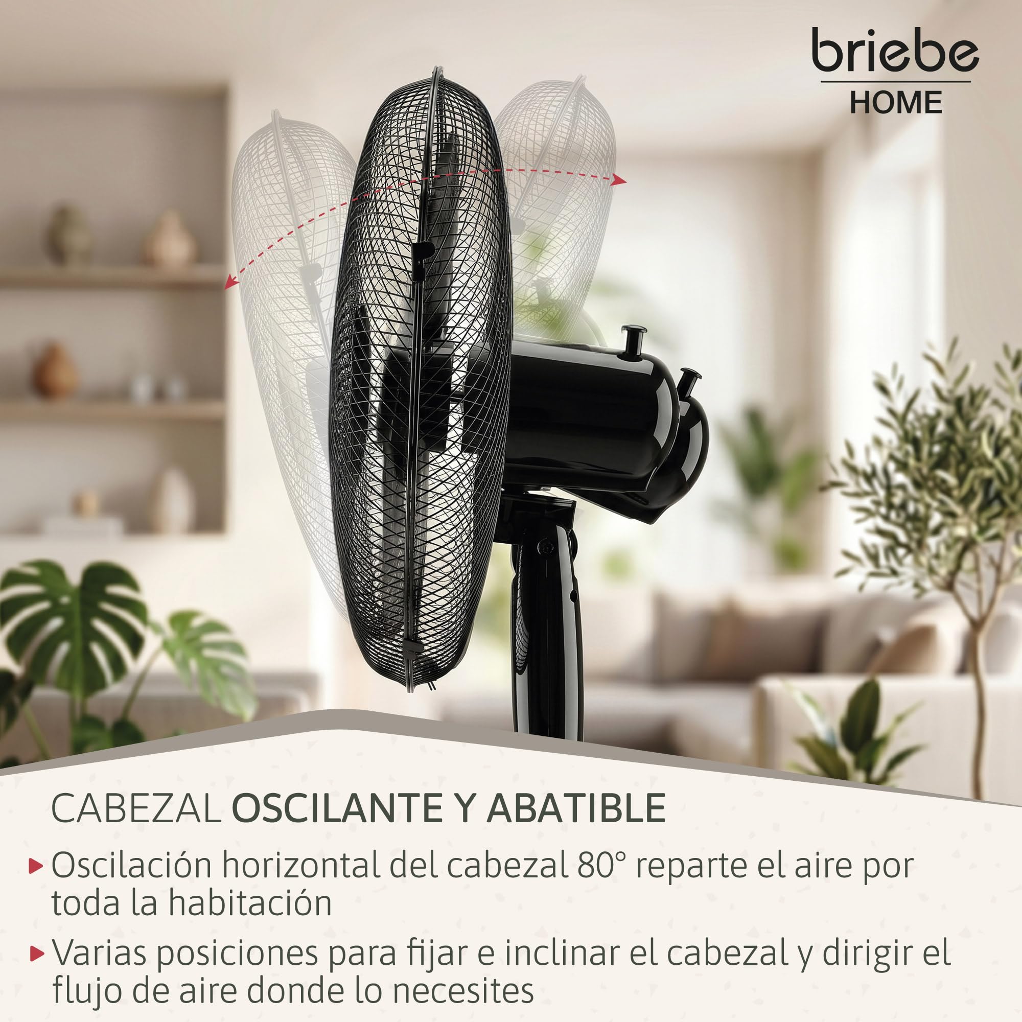 briebe Ventilador de Pie Silencioso con Mando a Distancia, 40cm, Temporizador, Oscilante, 3 Modos Funcionamiento, 3 Velocidades, Regulable Altura 100-125cm, Negro