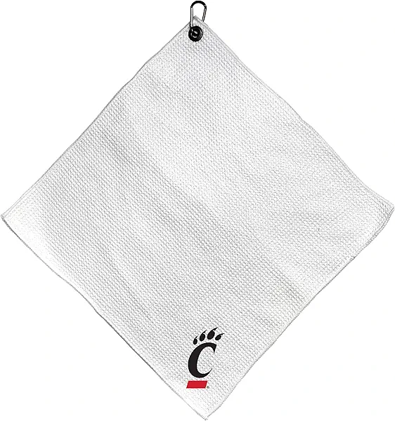 Team Golf NCAA NCAA Microfiber Towel - 15" X 15" (White) with Carabiner Clip, Premium Microfiber with Deep Waffle Pockets- Superior Water Absorption and Quick Dry Golf Cleaning Towel