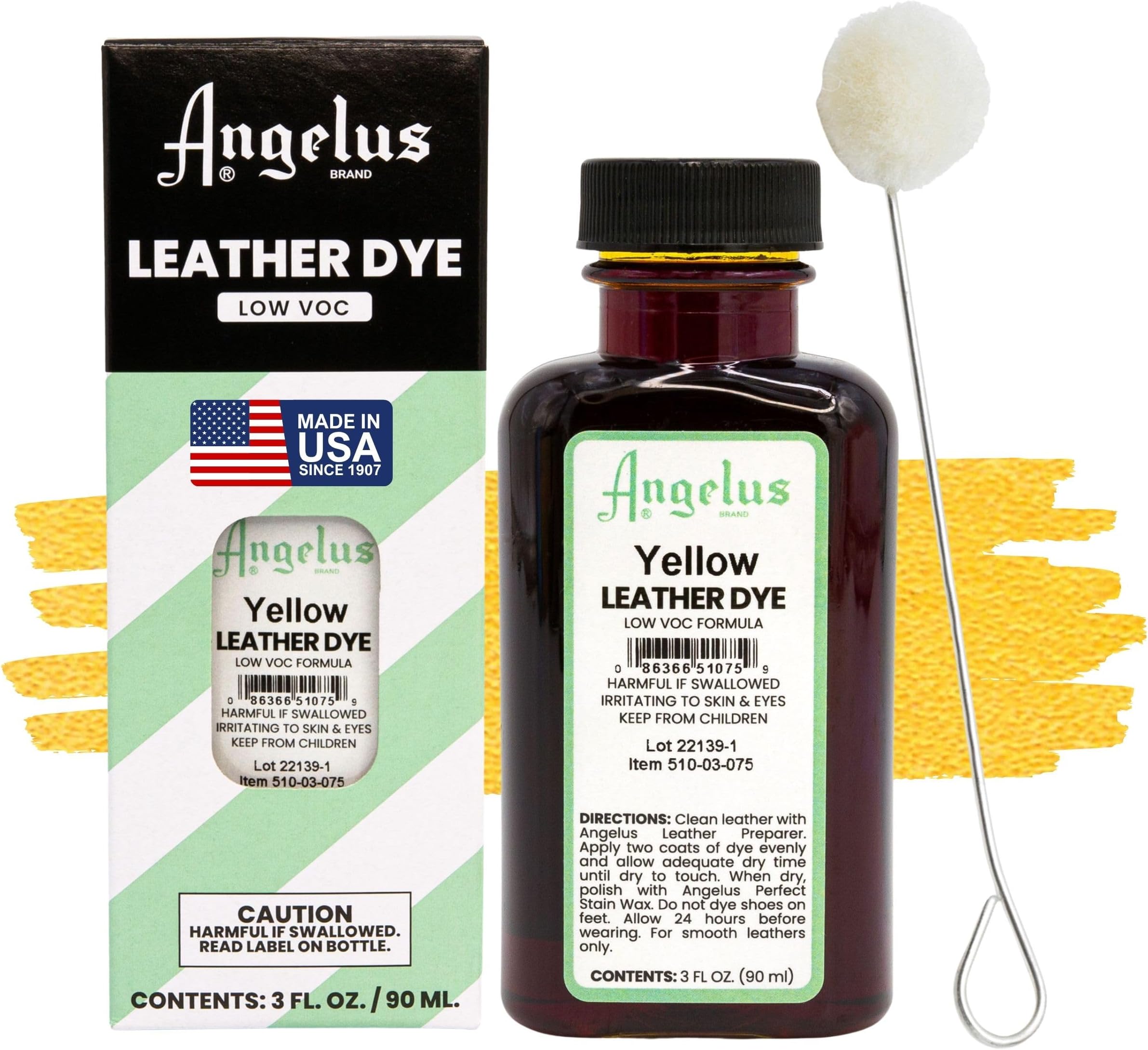 Leather Dye - Flexible Leather Dye for Shoes, Boots, Bags, Crafts, Furniture, & More 3oz, Dauber Included (Yellow)
