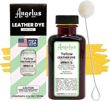 Angelus Leather Dye - Flexible Leather Dye for Shoes, Boots, Bags, Crafts, Furniture, More 3oz, Dauber Included Yellow