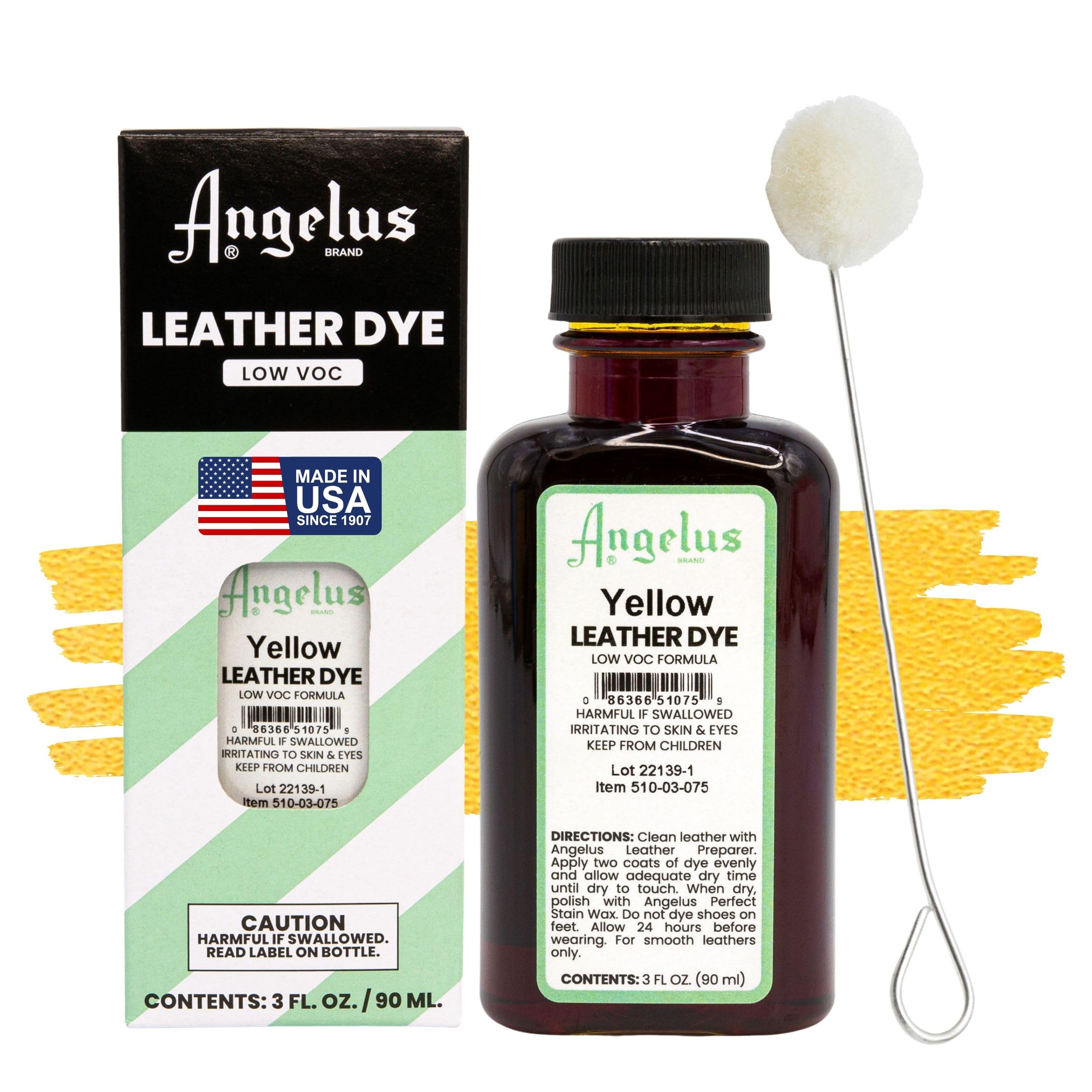 Angelus Leather Dye - Flexible Leather Dye for Shoes, Boots, Bags, Crafts, Furniture, & More 3oz (Yellow)